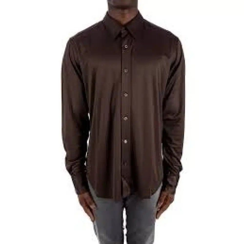 Tom Ford o1loc1c0525 JBL004 Pure Silk Shine Jersey Shirt in Brown Size US M / EU 48-50 / 2 - 3 Thumbnail