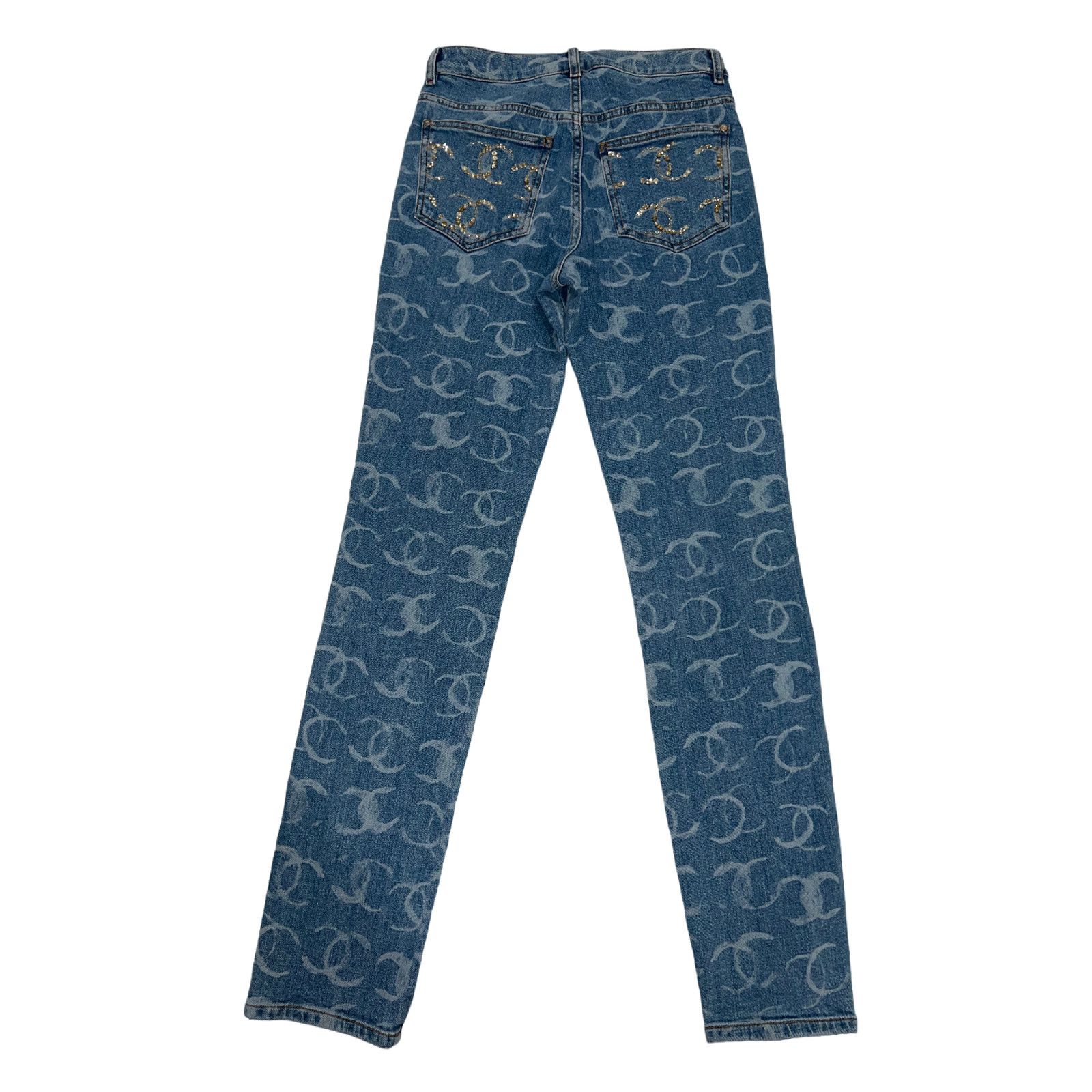 Chanel Chanel Denim White CC Printed Logo Sequin Skinny Jeans 36 Size 26" / US 2 / IT 38 - 14 Thumbnail