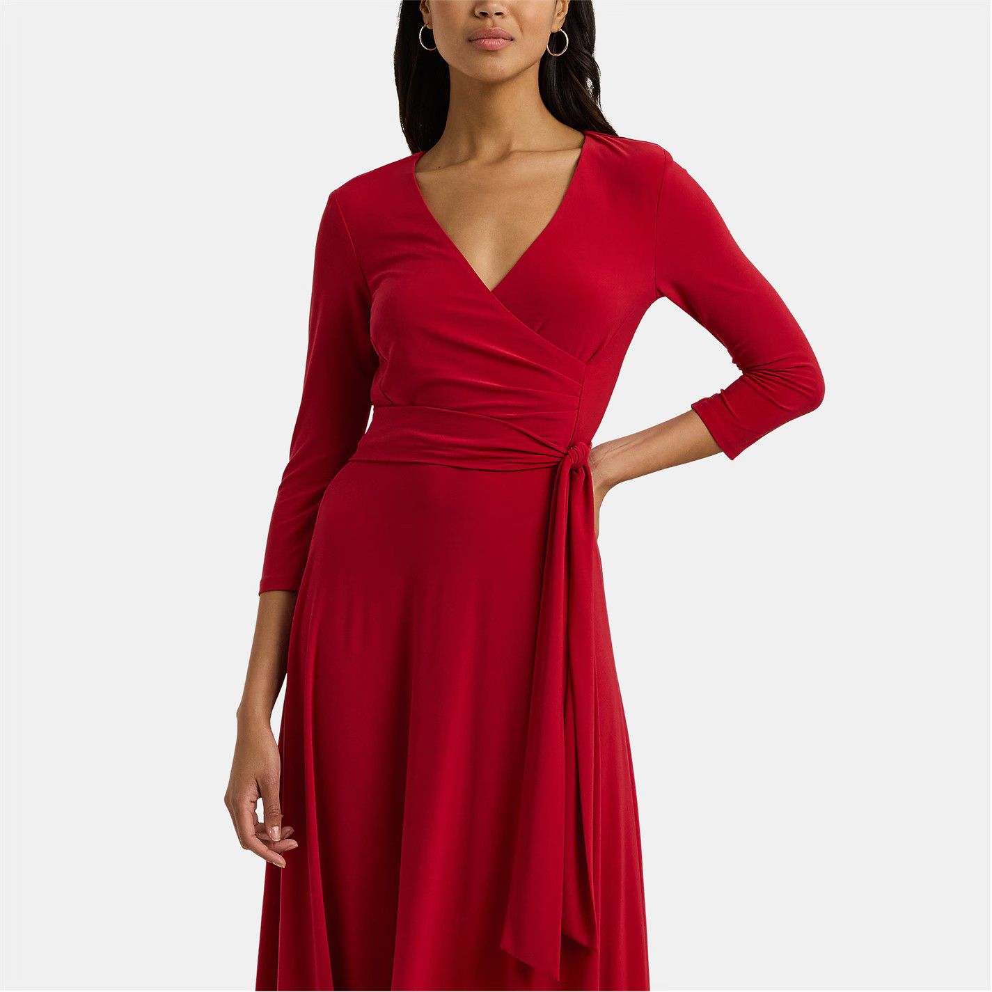 Lauren Ralph Lauren o1g2r1mq0825 Surplice Jersey Dress in Festive Red Size XS / US 0-2 / IT 36-38 - 3 Thumbnail