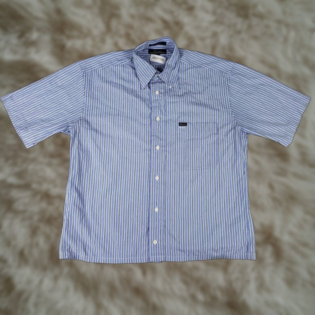 Faconnable VINTAGE Faconnable Shirt Mens Medium Short Sleeve Blue White Striped Cotton Business Casual Size US M / EU 48-50 / 2 - 1 Thumbnail