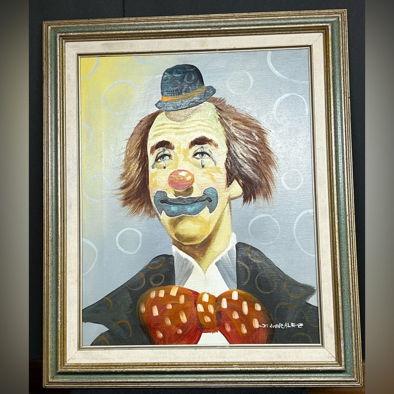 Vintage Vintage Signed J. Gonzalez Clown Oil Painting Canvas 19x25 Size ONE SIZE - 1 Thumbnail