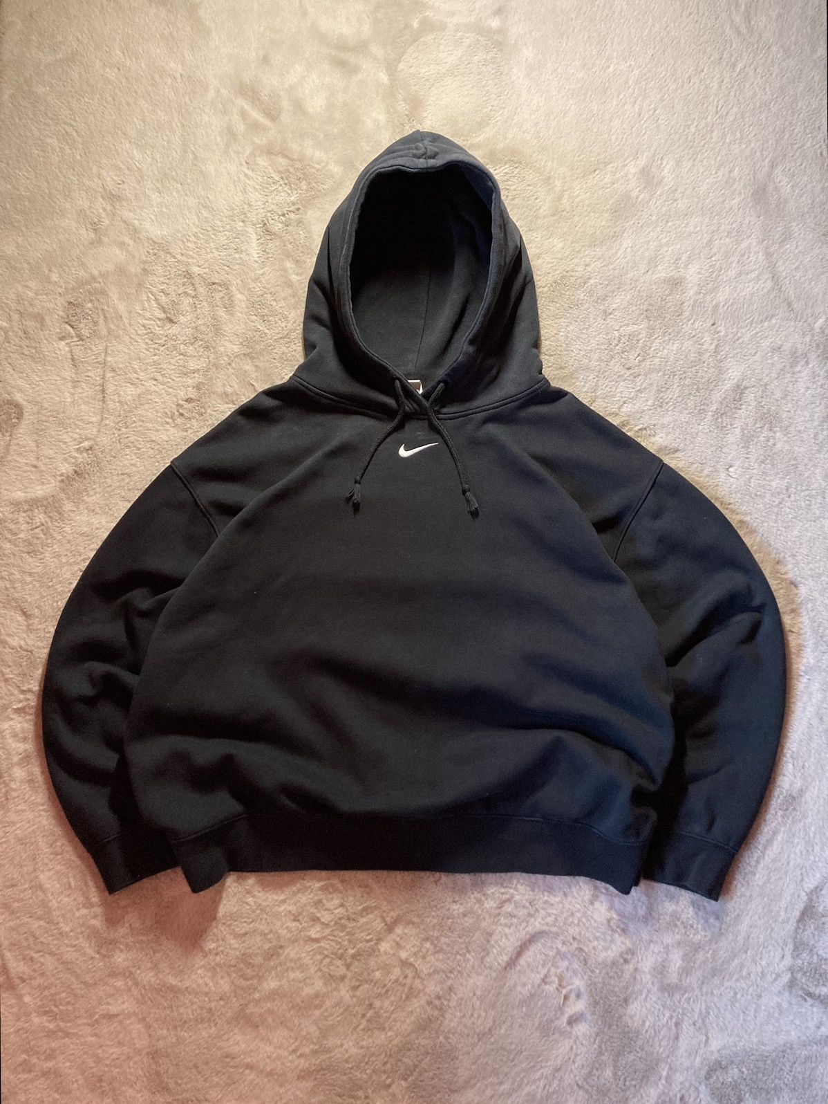 Nike × Vintage ⛩️Nike Hoodie Center Logo Vintage Y2K Baggy Sun Faded Black⛩️ Size US XL / EU 56 / 4 - 2 Thumbnail