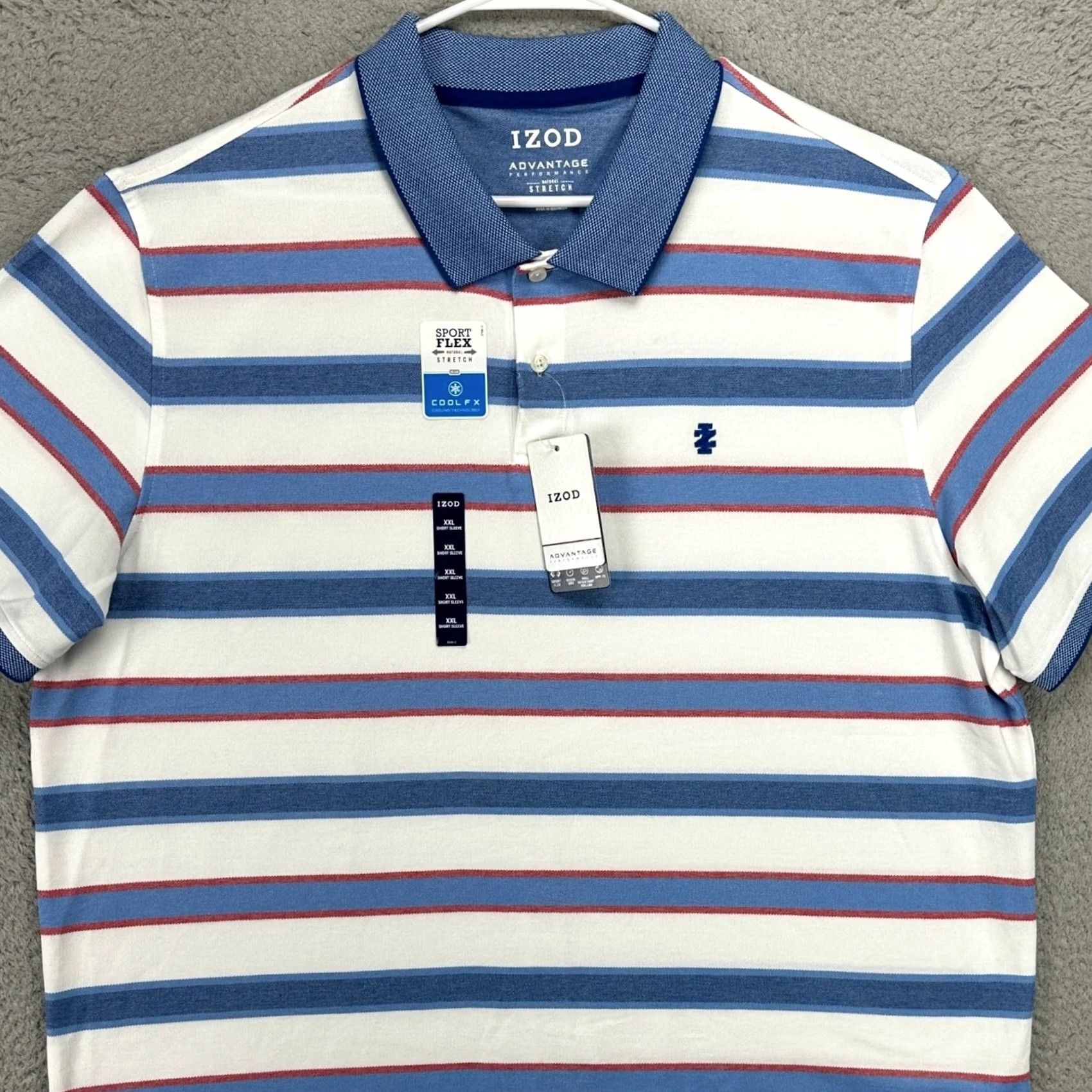 Izod VINTAGE Izod Advantage Mens Polo Shirt 2XL Blue White Performance Stretch Rugby Logo NEW Size US XXL / EU 58 / 5 - 2 Thumbnail