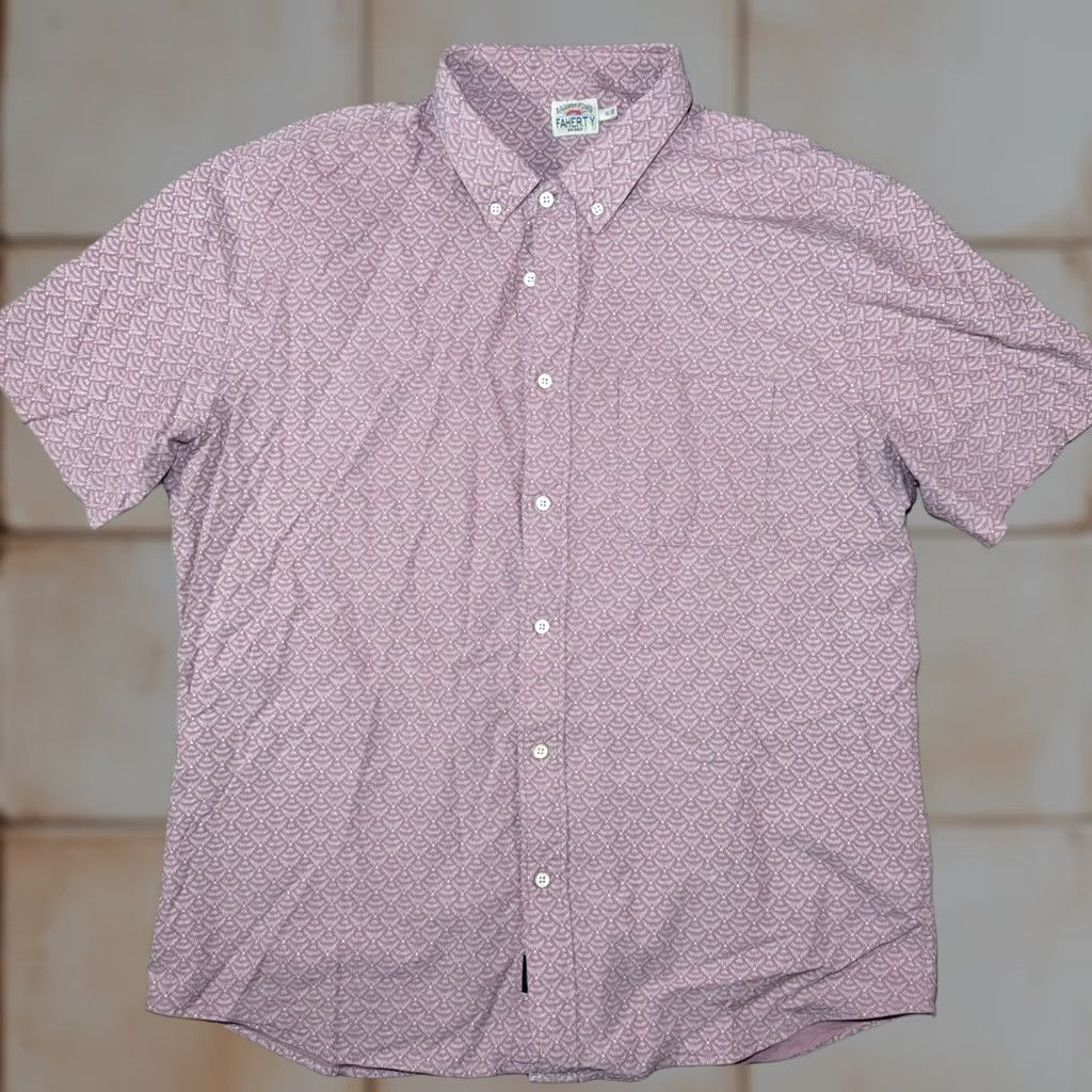 Faherty Faherty Stretch Playa Shirt Mens XL Pink Geometric Button Down Size US XL / EU 56 / 4 - 1 Thumbnail