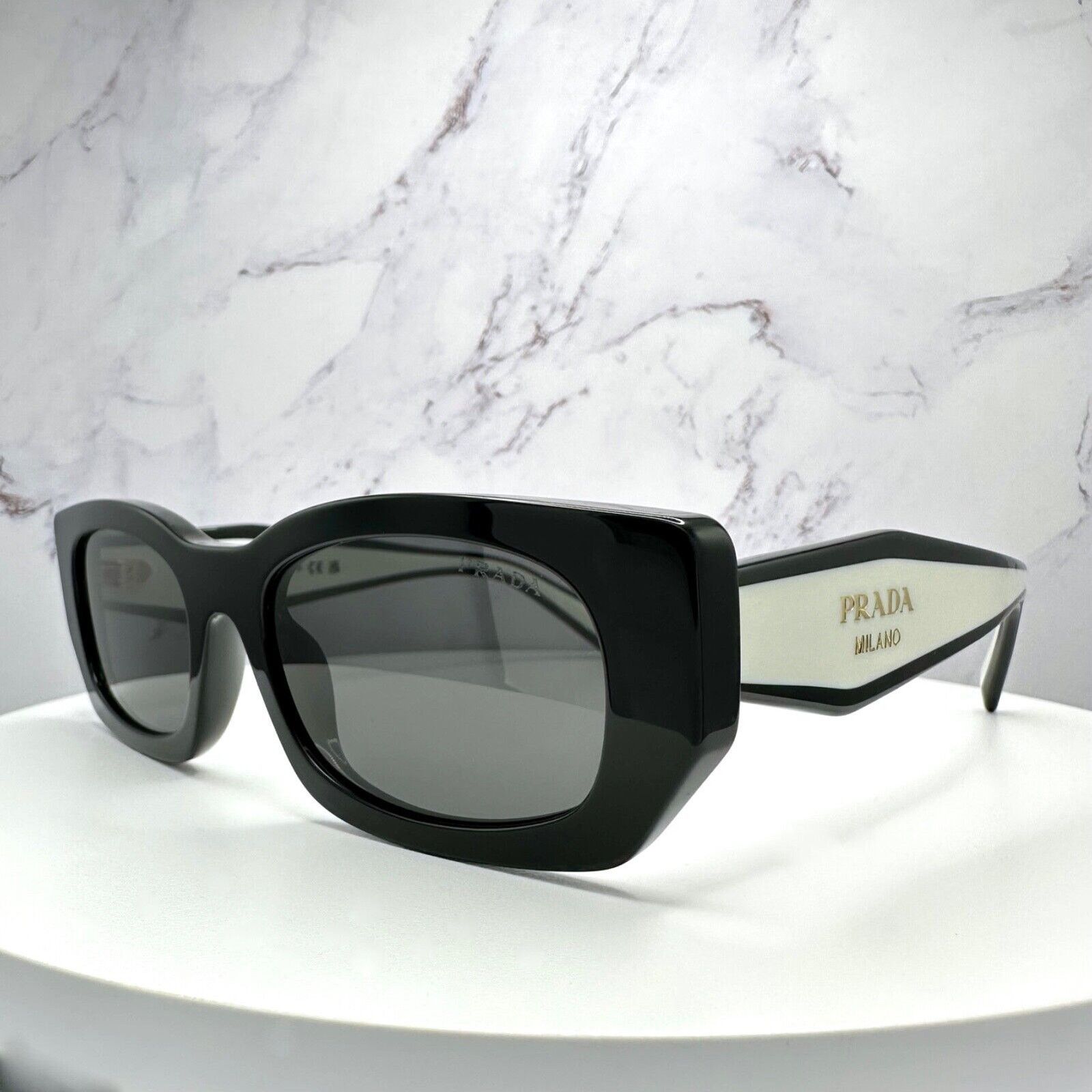 Prada New PRADA Sunglasses Logo Black & White Gold Metallic Logo Size ONE SIZE - 20 Thumbnail