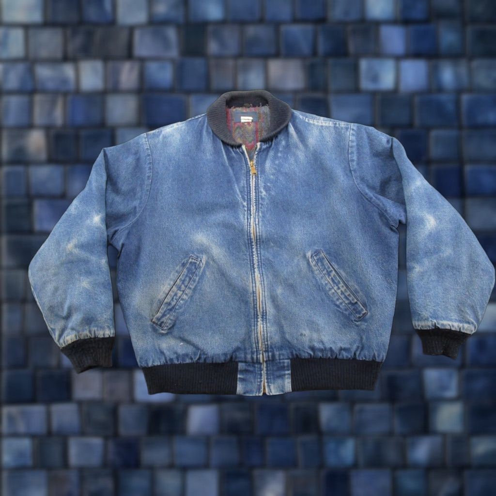 Vintage VINTAGE OshKosh B'gosh Jacket Mens L Denim Blue Blanket Lined 90s Workwear Bomber Jacket Solid Blue Lined Cotton Denim - Mens Regular Size L Jacket Size US L / EU 52-54 / 3 - 1 Thumbnail