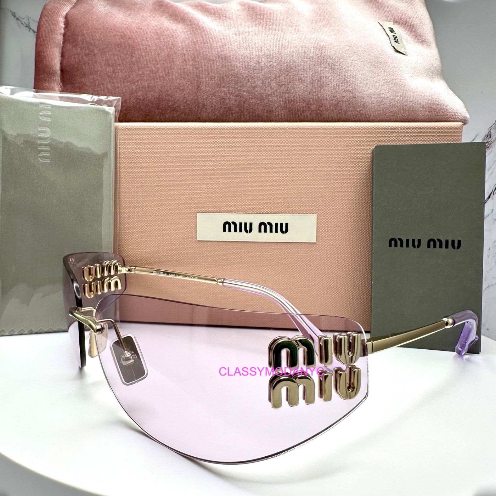 Miu Miu New MIU MIU Sunglasses Gold Pink Wrap AUTHENTIC Runway 2025 Size ONE SIZE - 16 Thumbnail