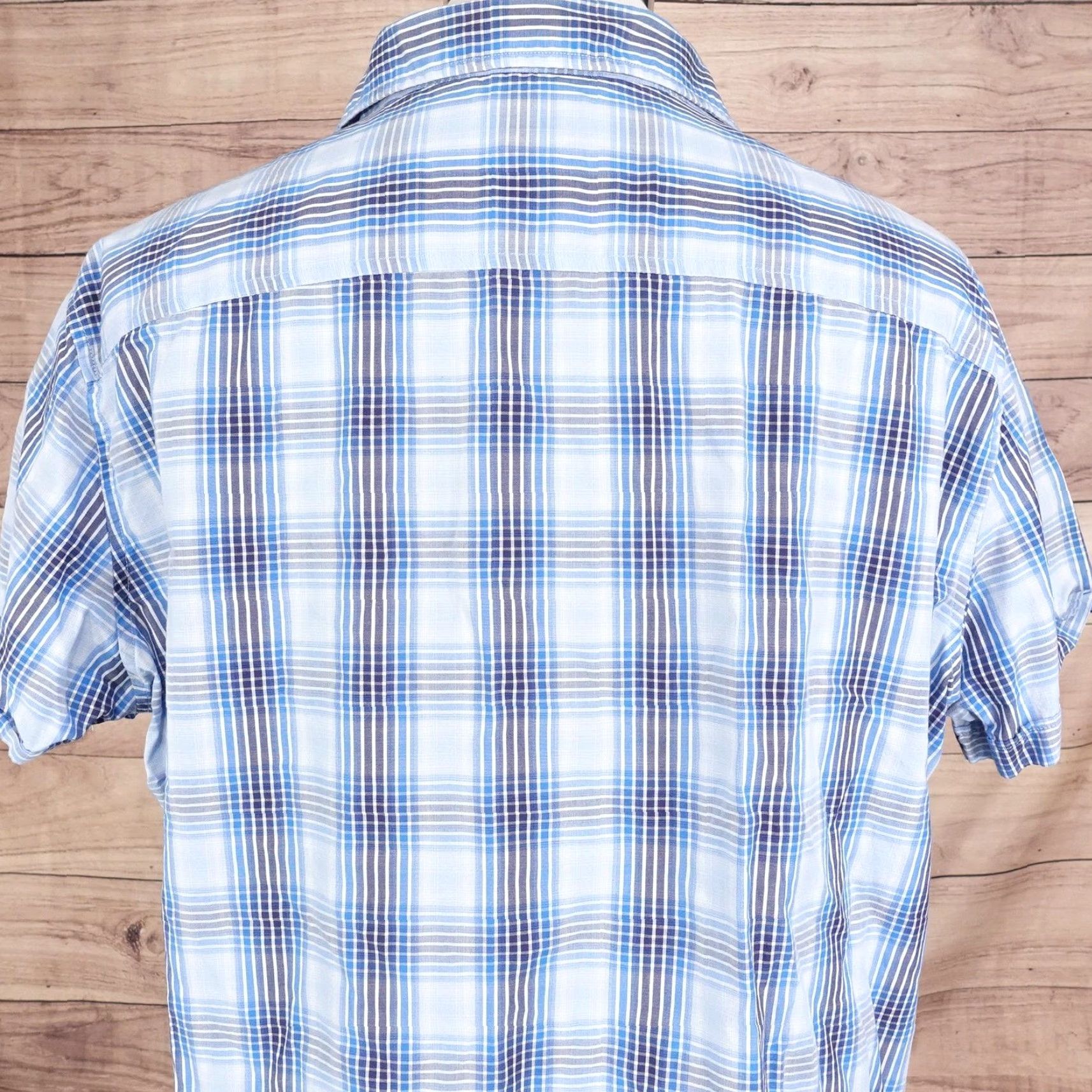 Apt. 9 APT.9 Shirt Mens 2XL Blue Plaid Short Sleeve Slim Fit Button Front Cotton Size US XXL / EU 58 / 5 - 5 Thumbnail