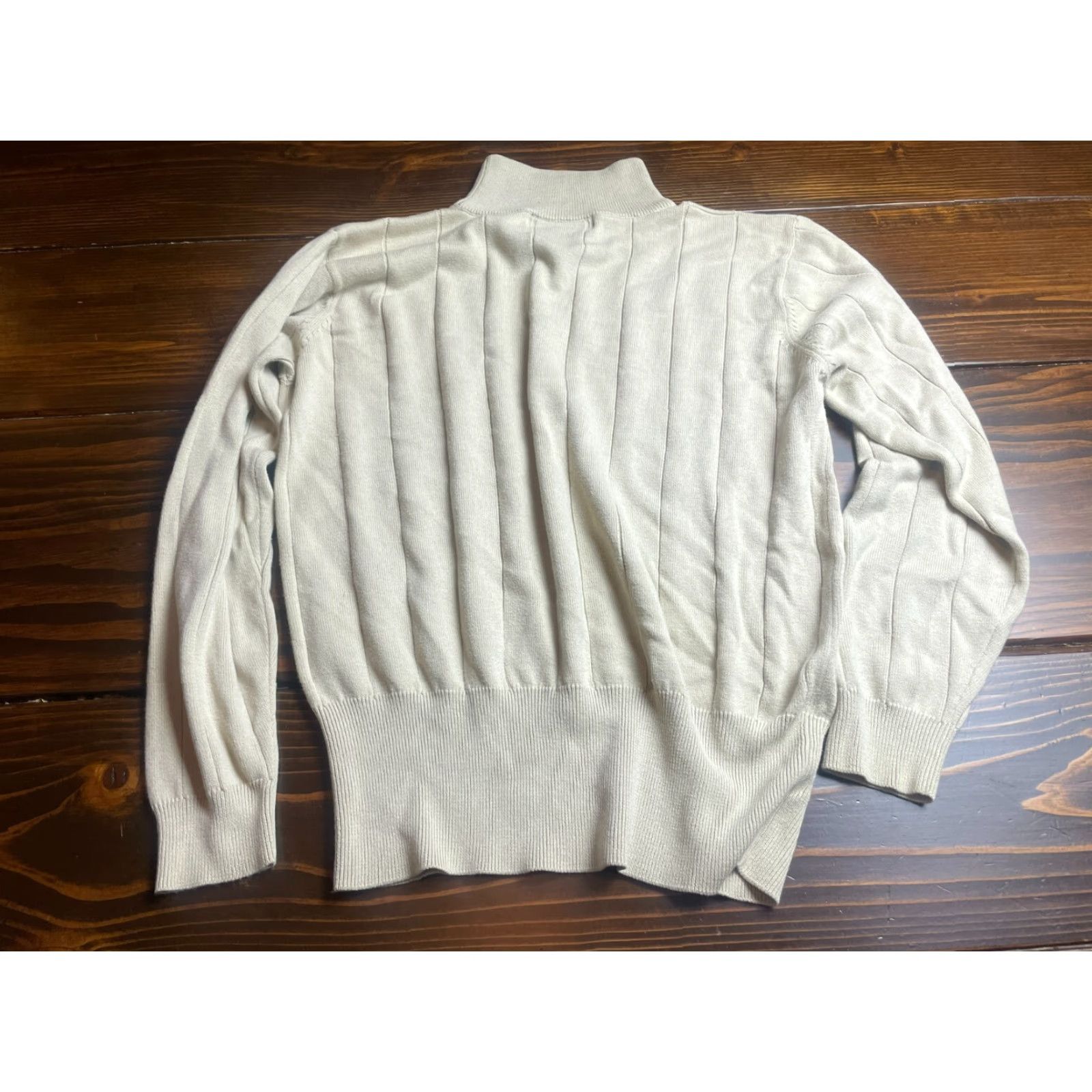 Vintage Milano Sweater Women’s Size M Tan Mock Neck Pullover Pleated Cotton Blend Size M / US 6-8 / IT 42-44 - 2 Thumbnail