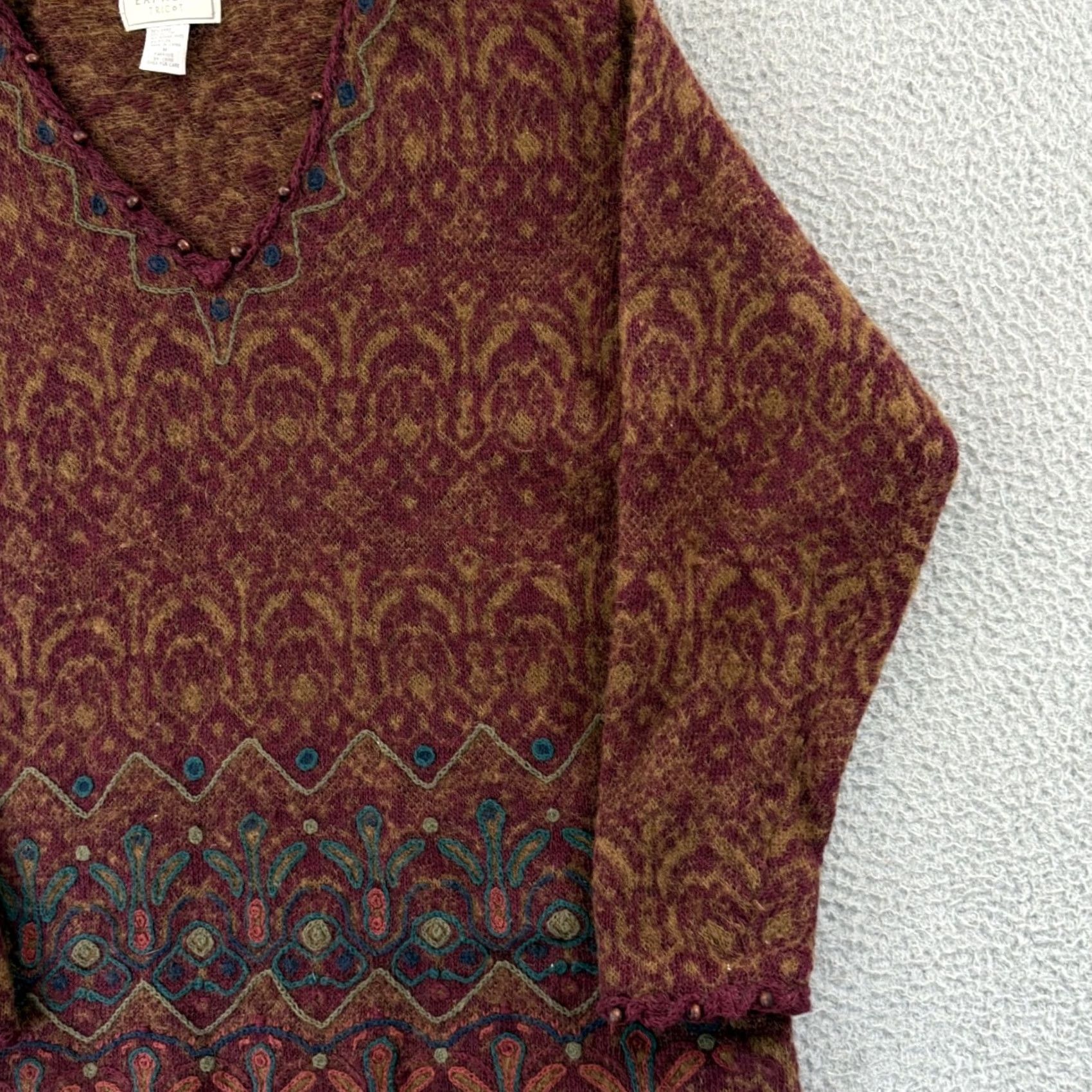 Express VINTAGE Express Sweater Women Medium Red Abstract Mohair Wool Tunic Boho 90s Tricot Womens Size M / US 6-8 / IT 42-44 - 5 Thumbnail