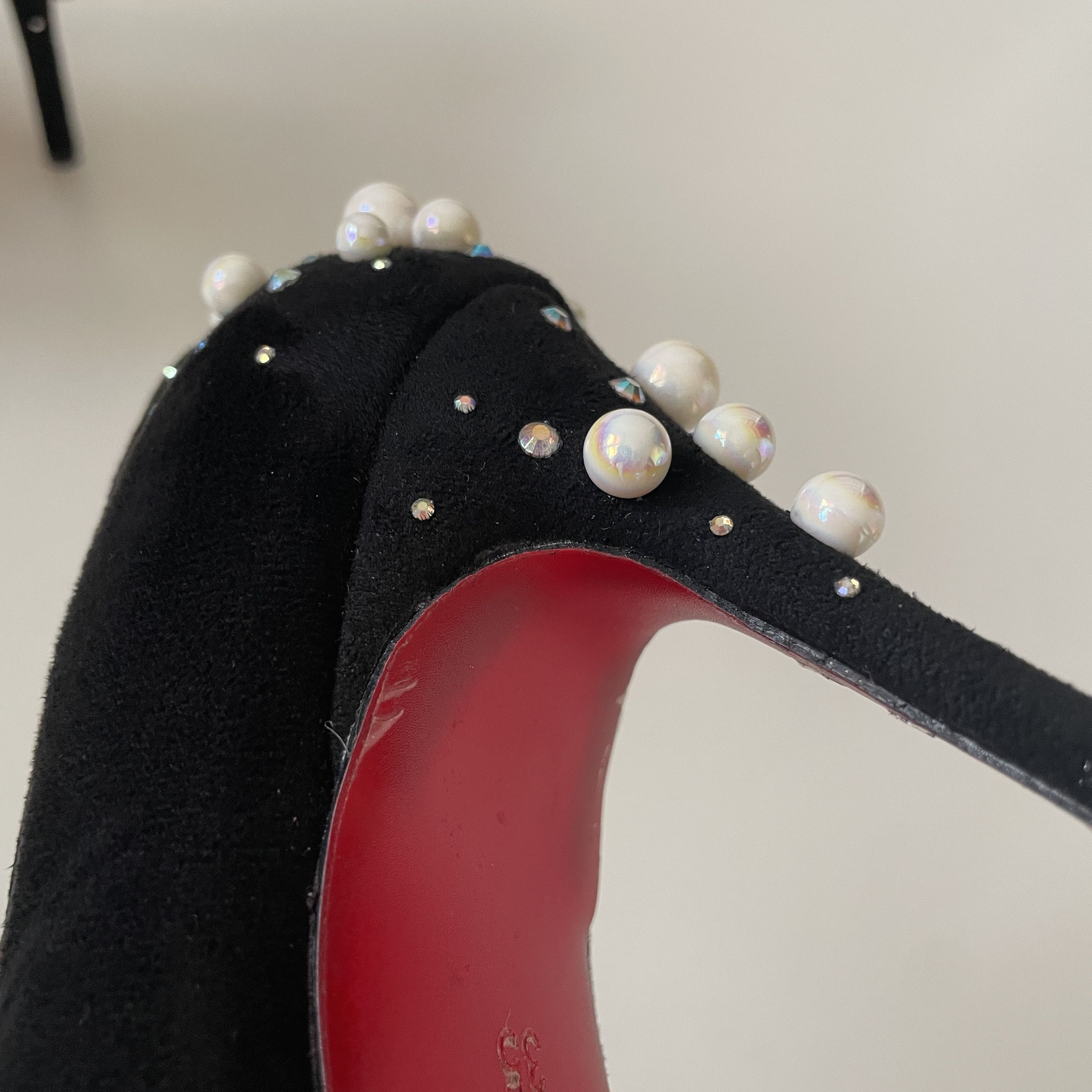 Christian Louboutin RARE 👠 Christian Louboutin Black Suede Embellished Pump Size US 5 / IT 35 - 23 Thumbnail