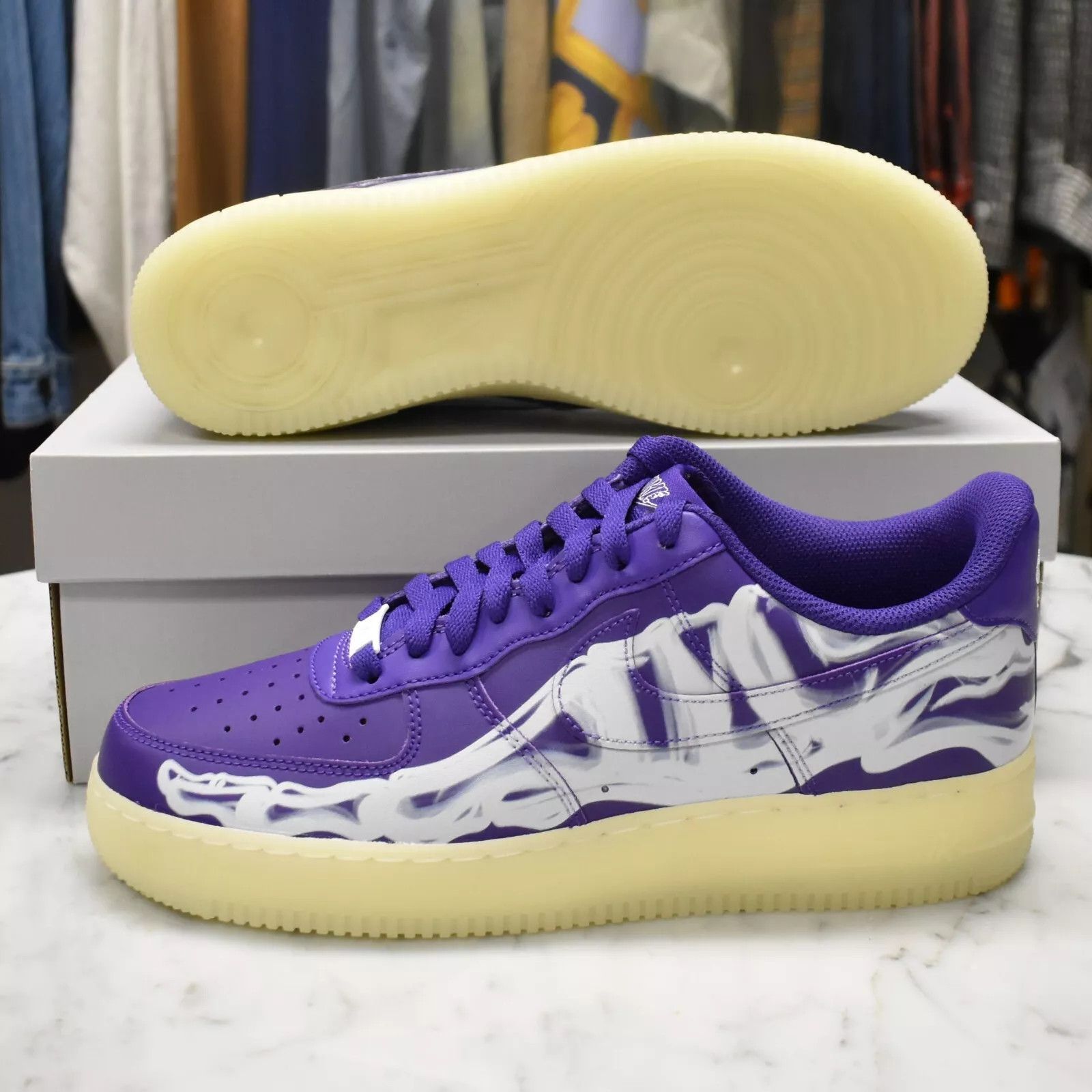 Nike Nike Air Force 1 QS Purple Skeleton Halloween 2021 Size US 9.5 / EU 42-43 - 1 Thumbnail