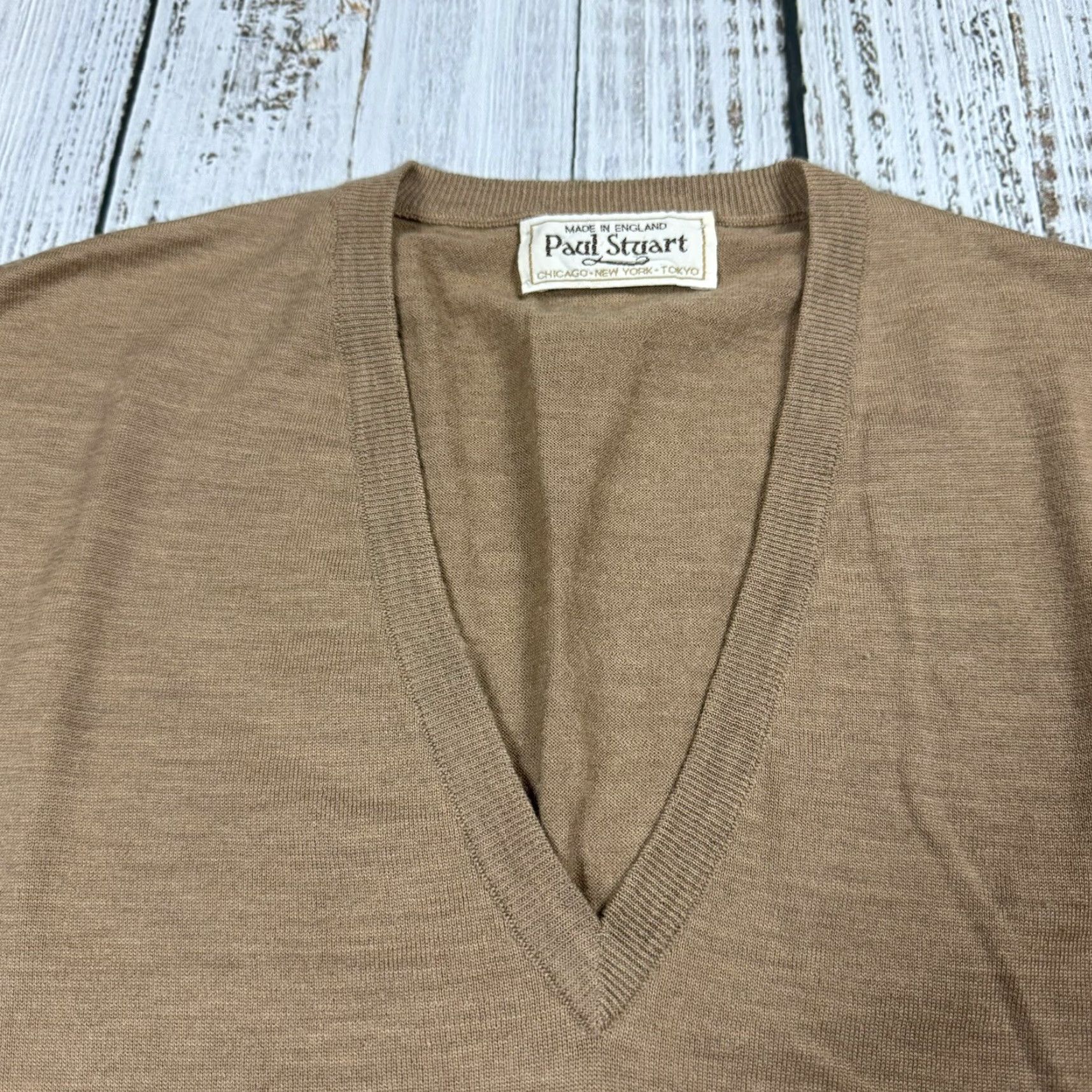 Paul Stuart VINTAGE Paul Stuart Dress Sweater Vest Shirt MENS XL TAN Beige 1980s 100% Wool UK Made Mens Regular Vest Size US XL / EU 56 / 4 - 2 Thumbnail