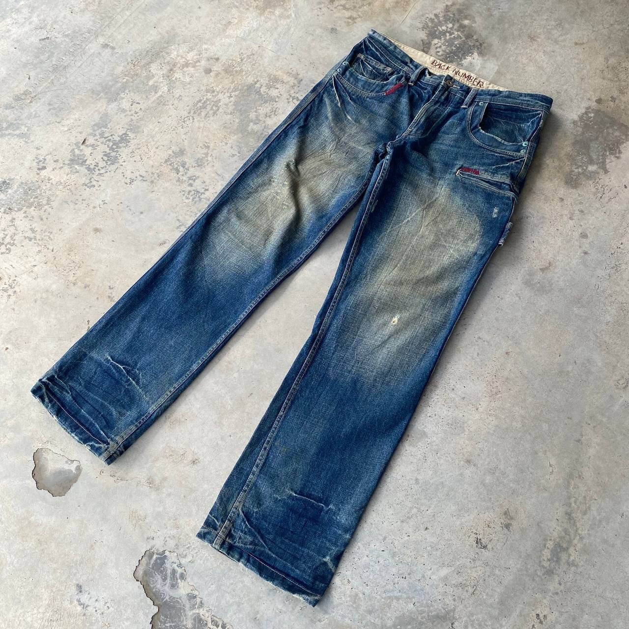 Japanese Brand W36X33 VTG BACK NUMBER DISTRESSED DENIM MUDWASH RUSTY DIRTY Size US 36 / EU 52 - 4 Thumbnail