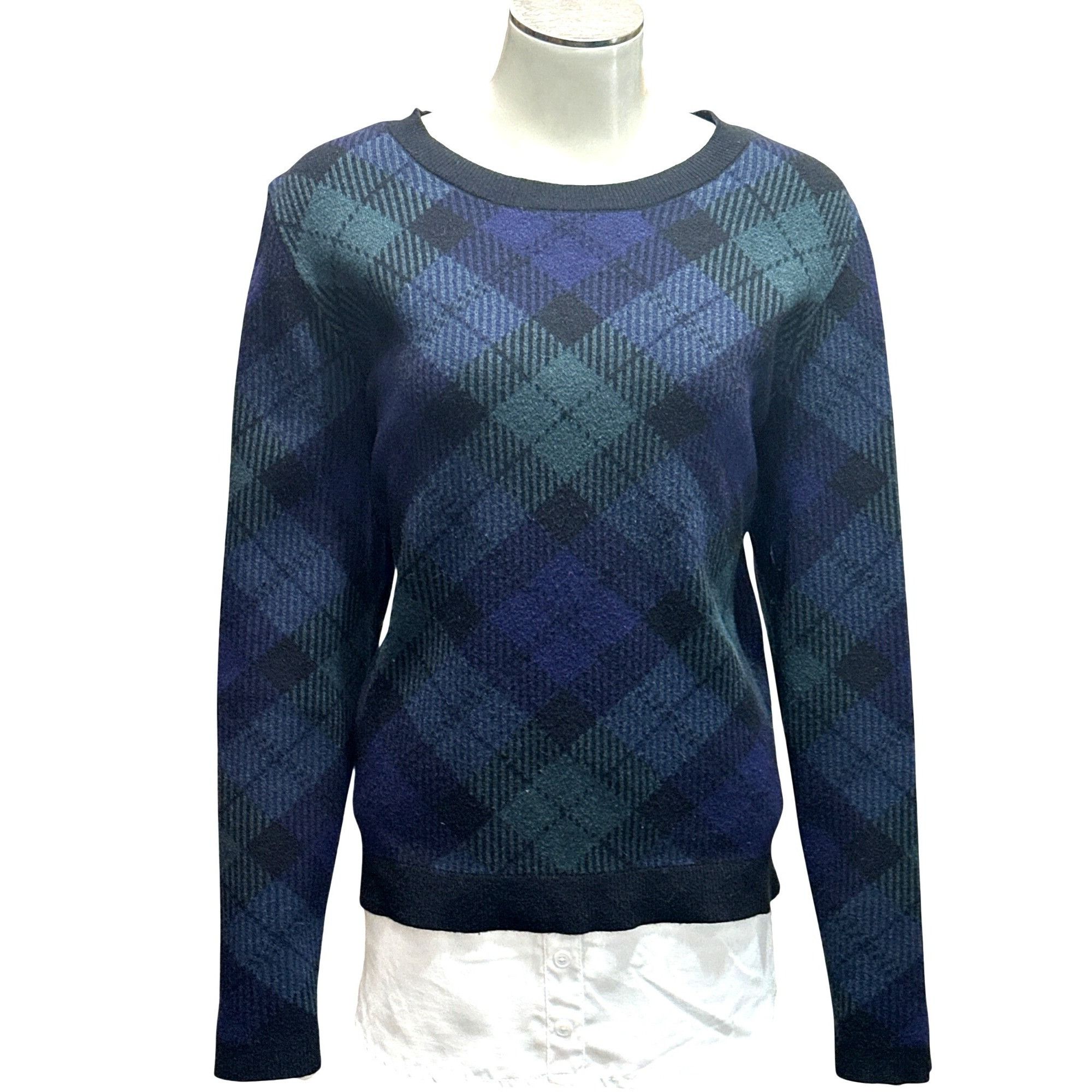 Anne Klein Anne Klein Size L Navy Teal Plaid Argyle Crewneck Sweater Pr Size L / US 10 / IT 46 - 2 Thumbnail