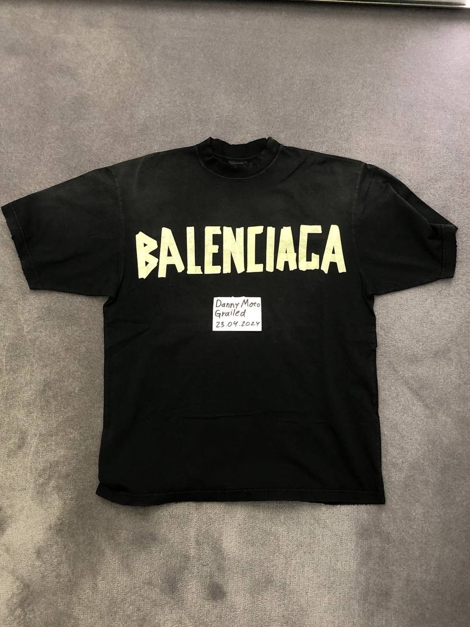 Image of Balenciaga Tape Type Black T-Shirt in Faded Black, Men's (Size XS)