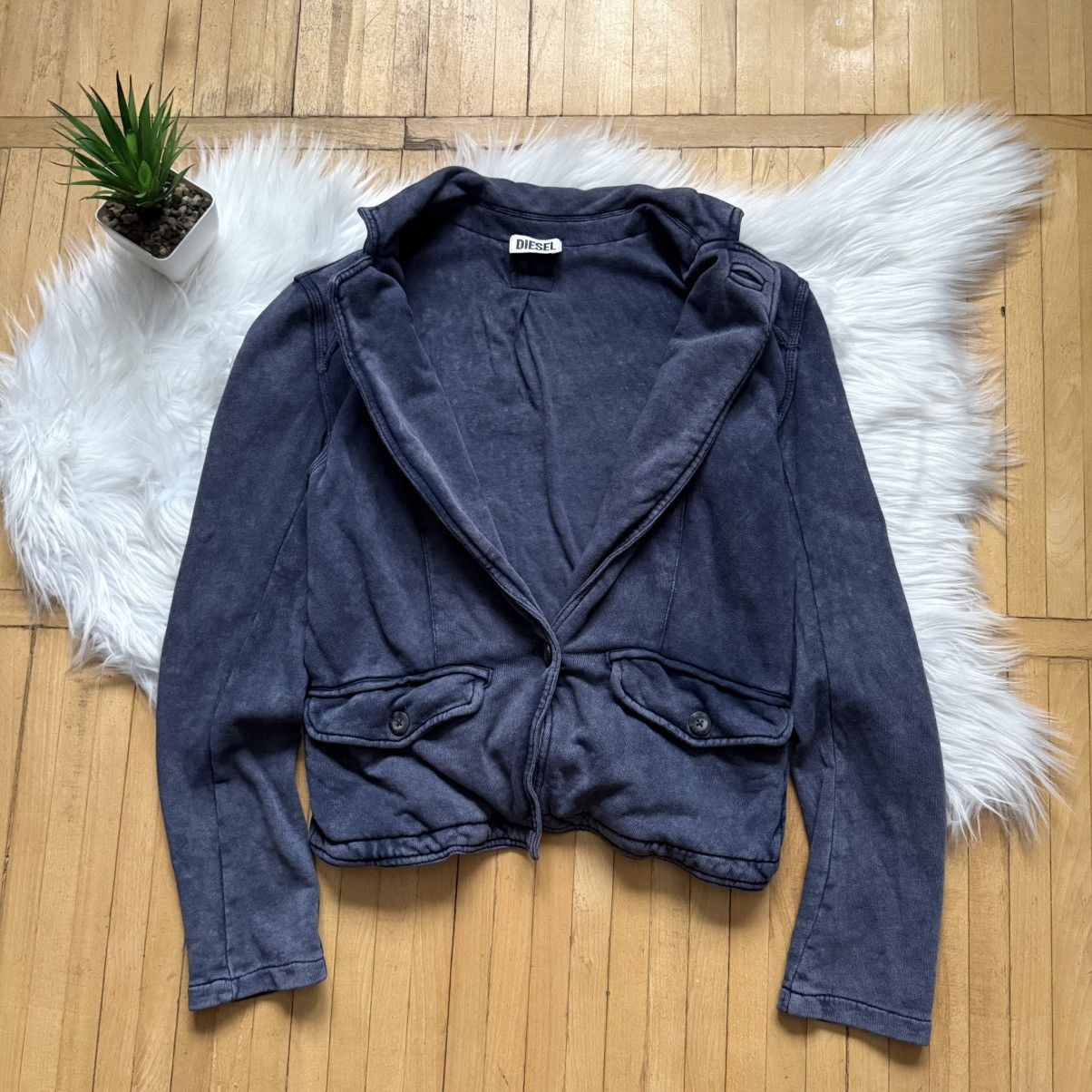 Diesel 📌 Vintage Diesel Y2K Avant-Garde Faded Grey Cardigan Size S / US 4 / IT 40 - 2 Thumbnail