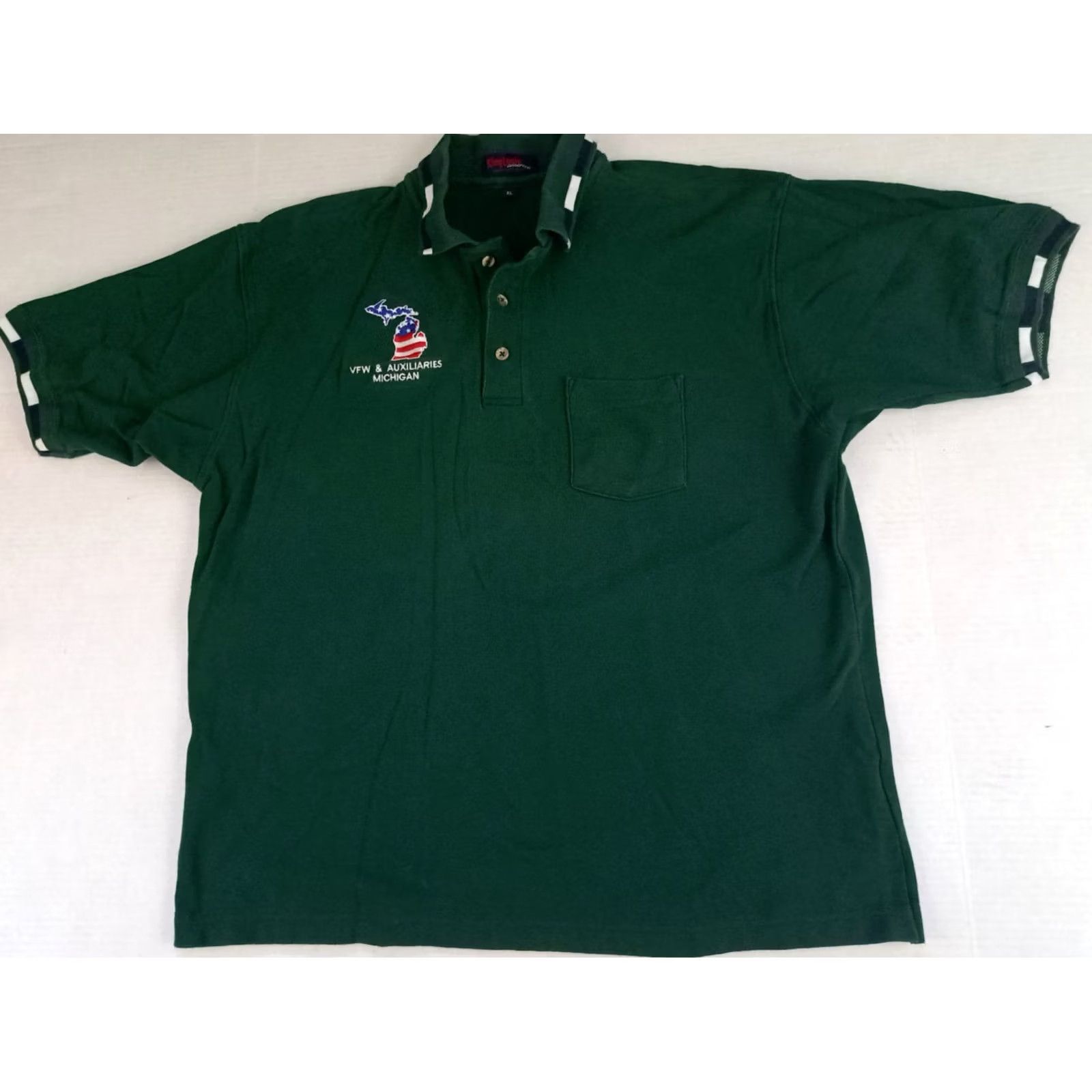 Vintage VINTAGE VFW & Auxilliaries Michigan 1/4 Button Polo Golf Shirt USA King Louie XL Green Short Sleeve Embroidered Button-Up Unisex Adults Mens Womens Size US XL / EU 56 / 4 - 3 Thumbnail