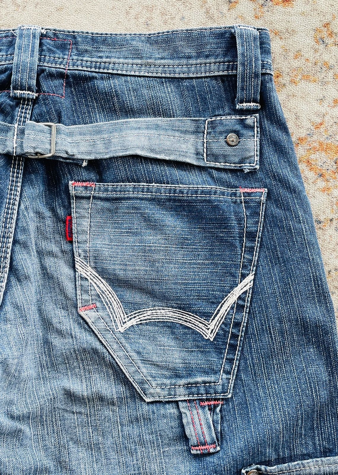 Edwin Edwin 503 Blue Trip Buckle Back Short Jeans Size US 33 - 5 Thumbnail