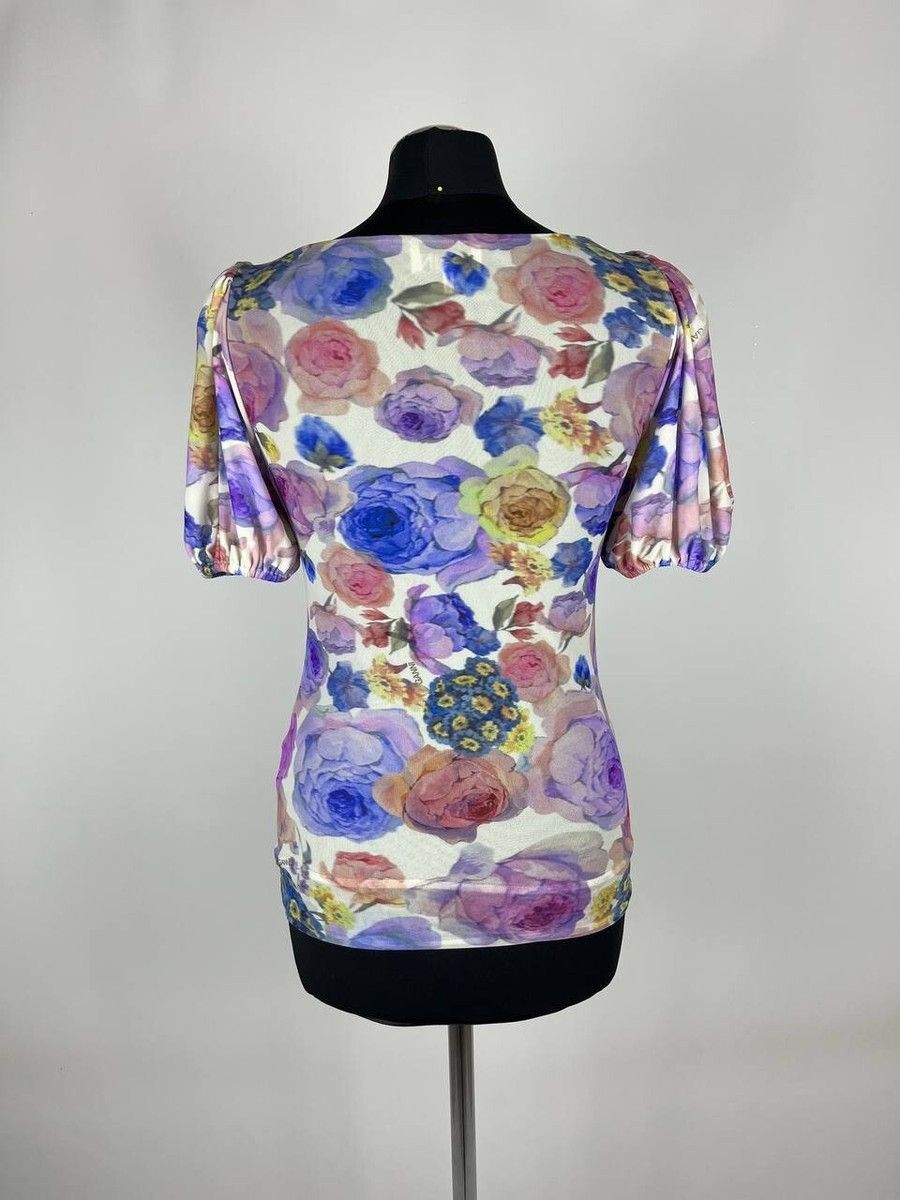 Designer × Ganni GANNI FLORAL MULTICOLOUR PRINT MESH T-SHIRT SIZE 36 (0288) Size XS / US 0-2 / IT 36-38 - 3 Thumbnail