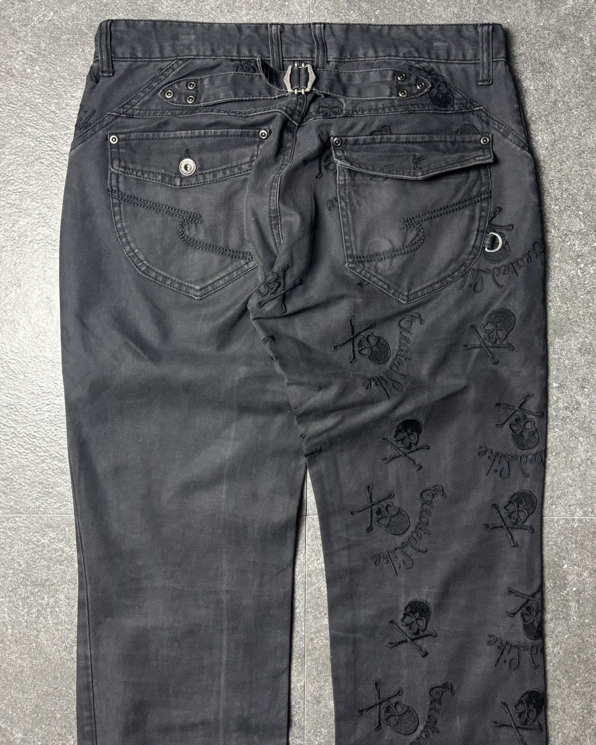 If Six Was Nine 2000s Semantic Design Vkei Skull Poem Faded Pants Size US 30 / EU 46 - 3 Thumbnail