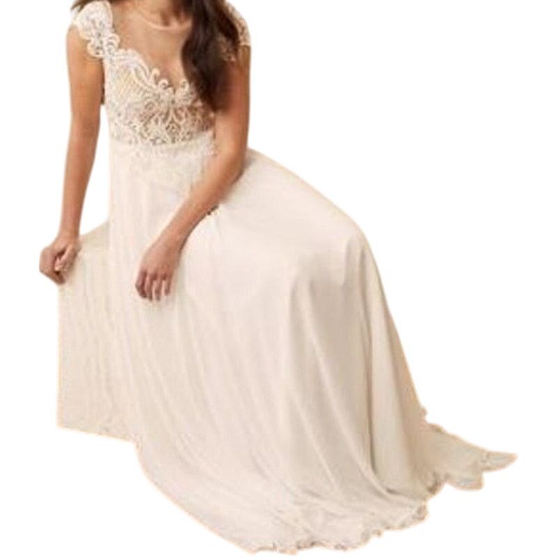 Lulu's Maxi Formal Dress Lace Sheer Bridal Lined White 4