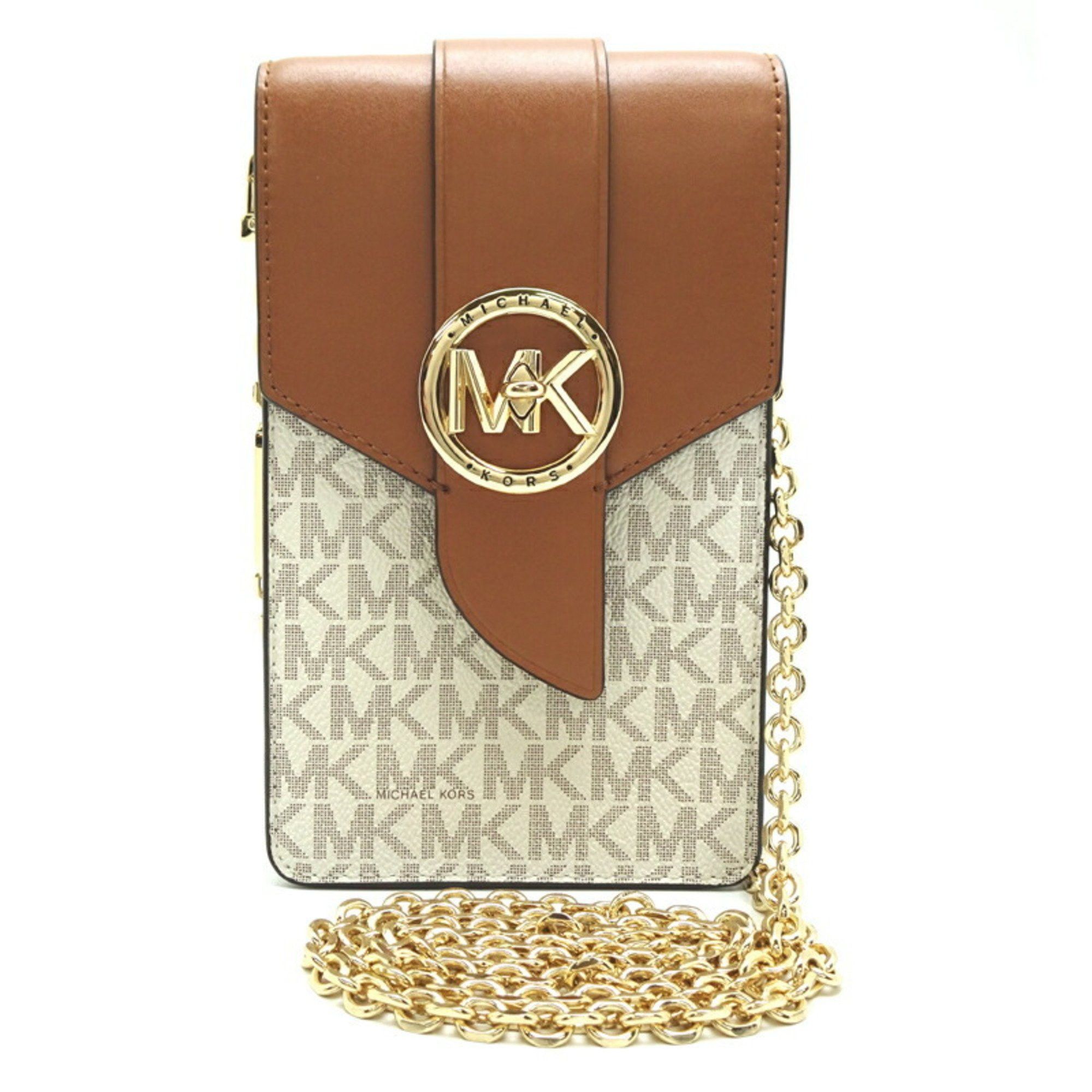 Michael Kors Michael Kors Phone Case Chain Shoulder Bag Women's 32SOG00C5B Leather White/Brown Size ONE SIZE - 1 Thumbnail