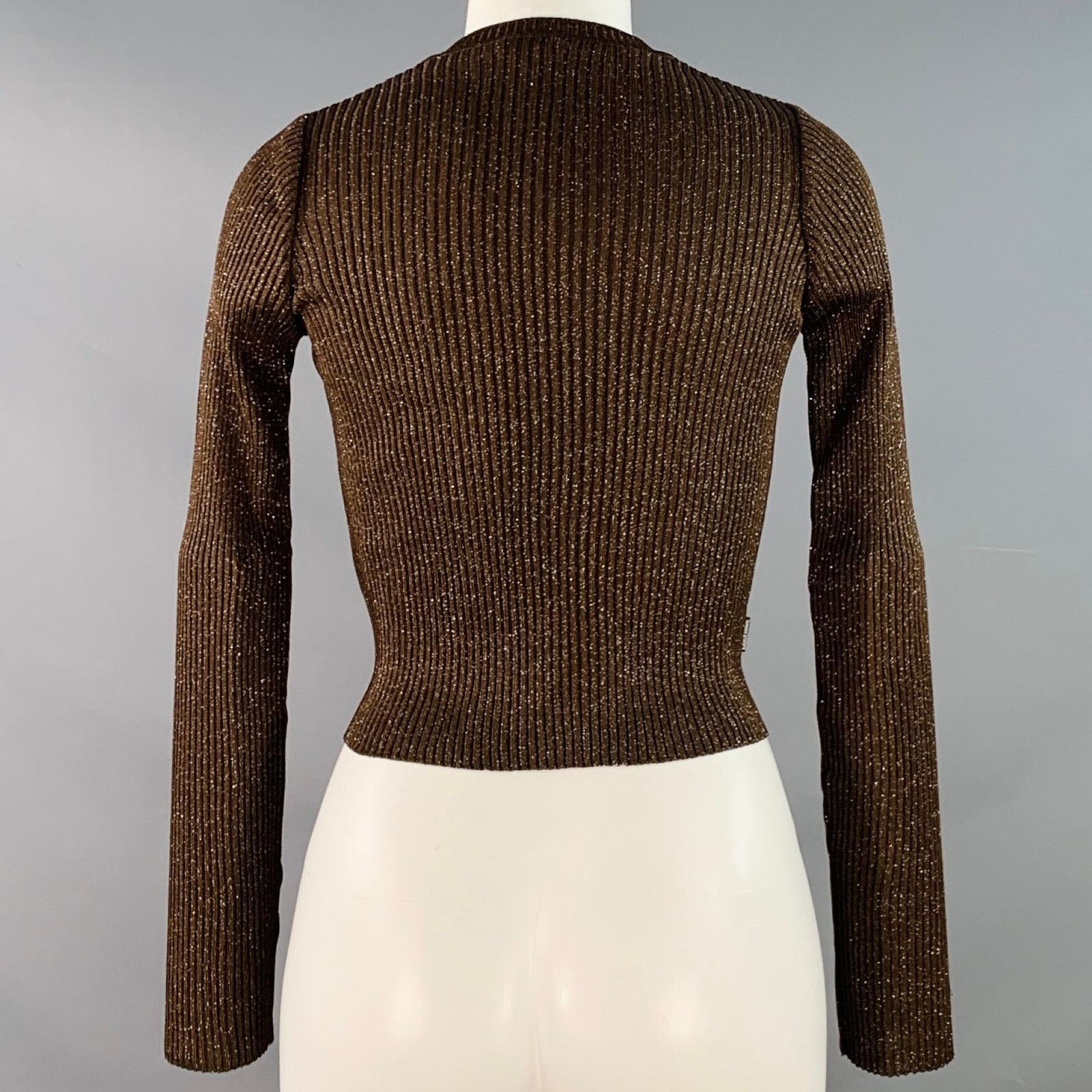 Moschino 6 Brown Gold Acetate Blend Rib Knit V-Neck Pullover Size M / US 6-8 / IT 42-44 - 3 Thumbnail