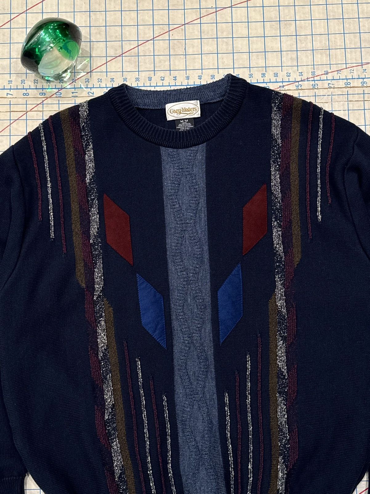 Vintage Vintage Gary Waters Patterned Knit Sweater Navy Mens SizeMed Size US M / EU 48-50 / 2 - 3 Thumbnail