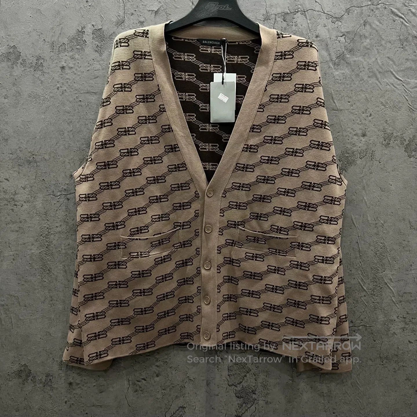 Balenciaga Balenciaga Khaki All-Over Logo Print Knit Cardigan| Size US XS / EU 42 / 0 - 1 Thumbnail