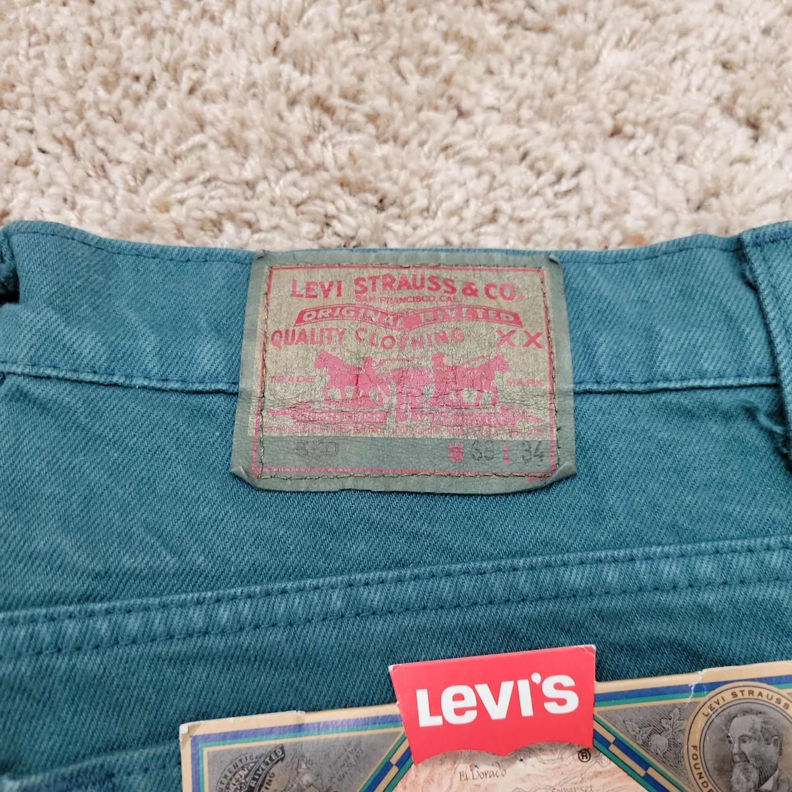 Levi's Deadstock NOS Vintage 90’s Levis 550 Jeans Teal Denim 38x34 Size US 38 / EU 54 - 3 Thumbnail