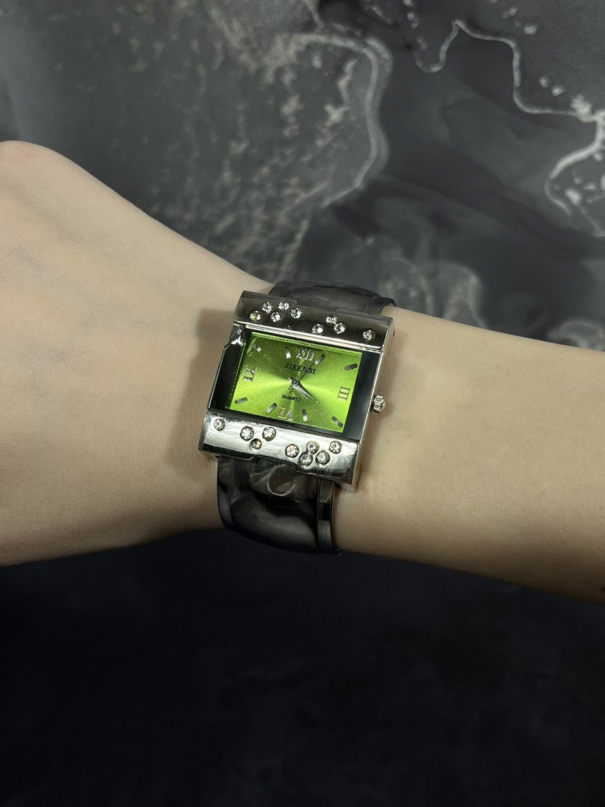 Jewelry Green Dial Square Watch, Rhinestone Accents Size ONE SIZE - 5 Thumbnail