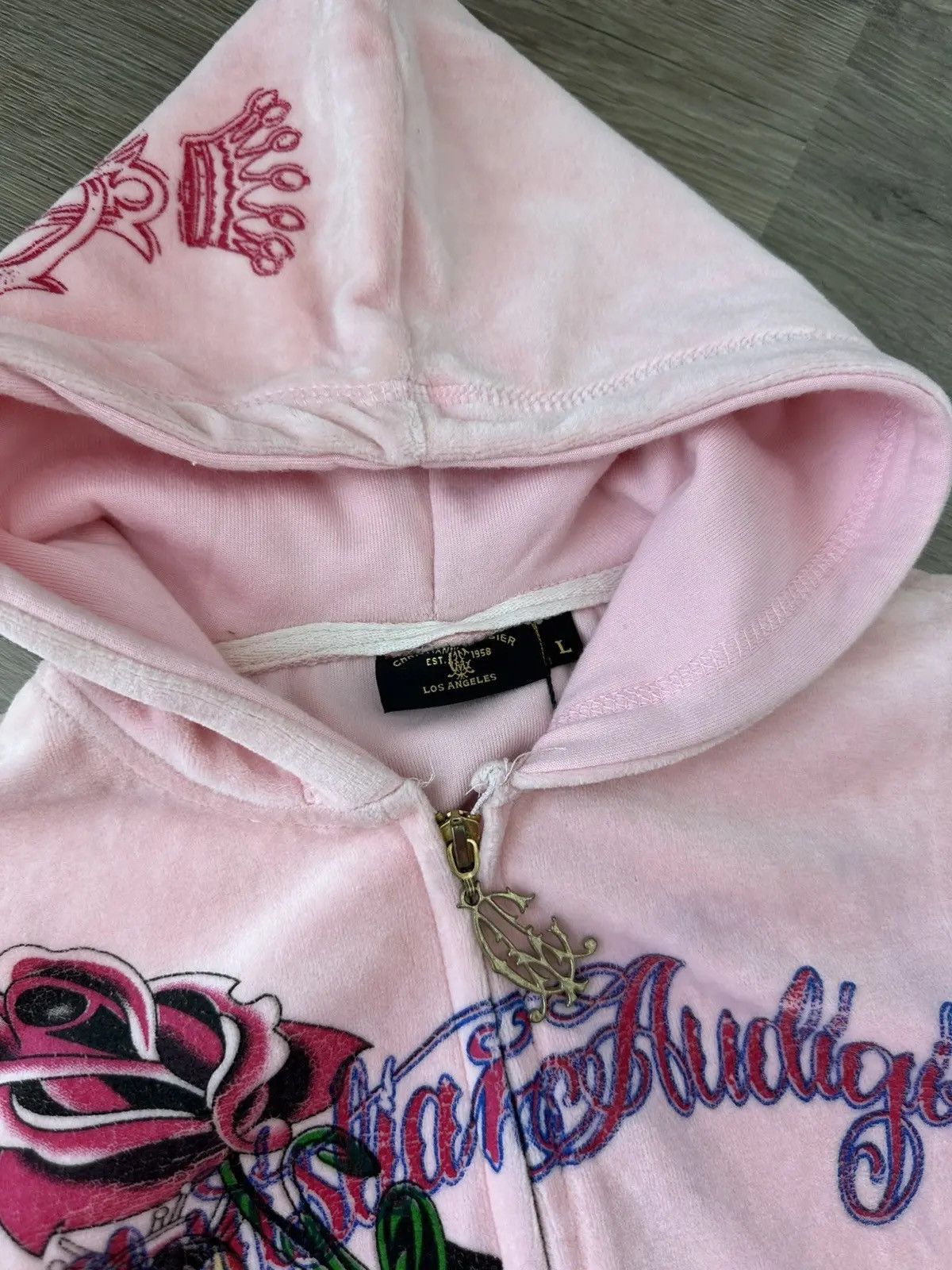Ed Hardy Vintage Ed Hardy Christian Audigier Pink Velour Tracksuit Size US L / EU 52-54 / 3 - 7 Thumbnail