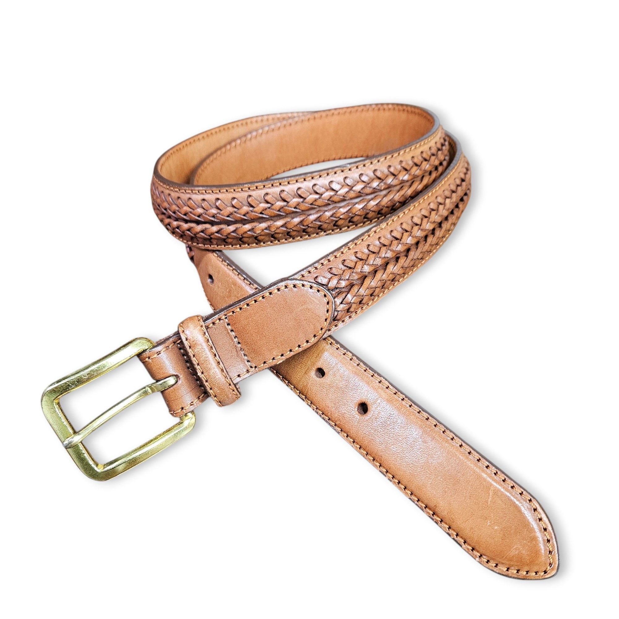 Lands' End Lands' End 37-41" NEW Belt Leather Brown Woven Double Braid Size 38 - 1 Thumbnail