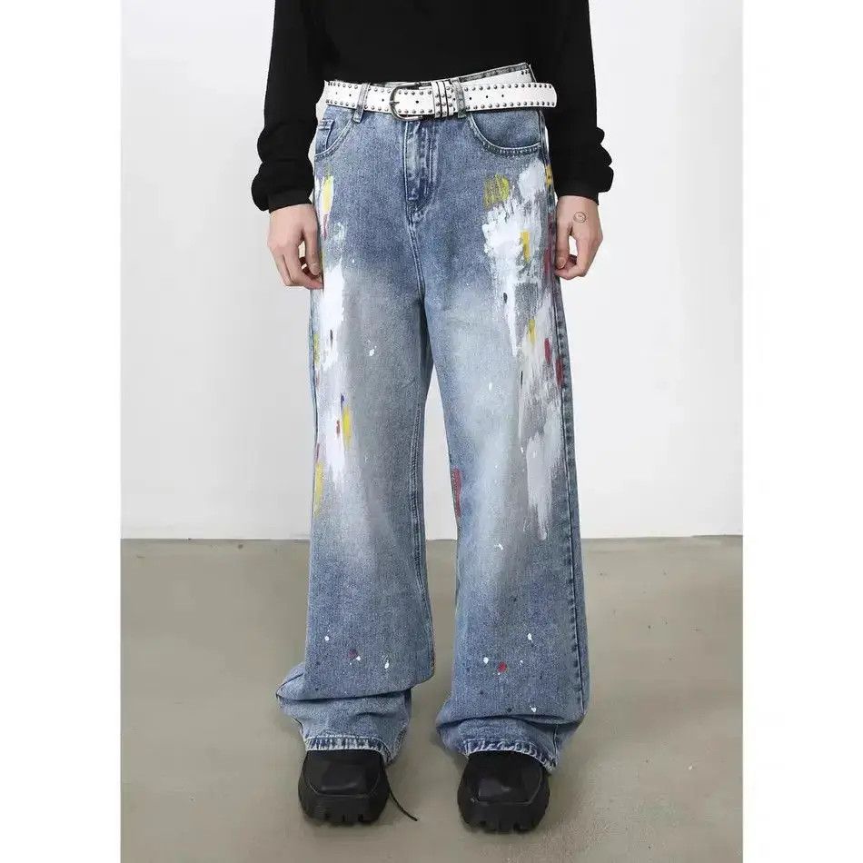 Japanese Brand Gangsta design graffiti jeans ins hip hop hipster trousers Size US 30 / EU 46 - 4 Thumbnail