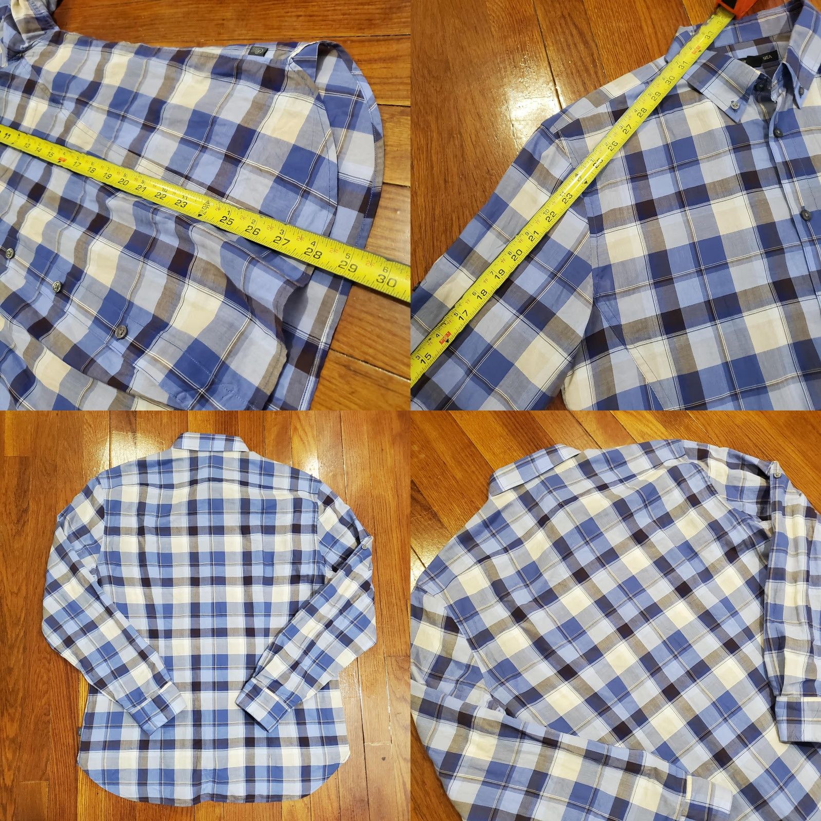 John Varvatos John Varvatos Shirt Mens Medium Blue White Plaid Button Down Long Sleeve Casual Shirt Size US M / EU 48-50 / 2 - 8 Thumbnail