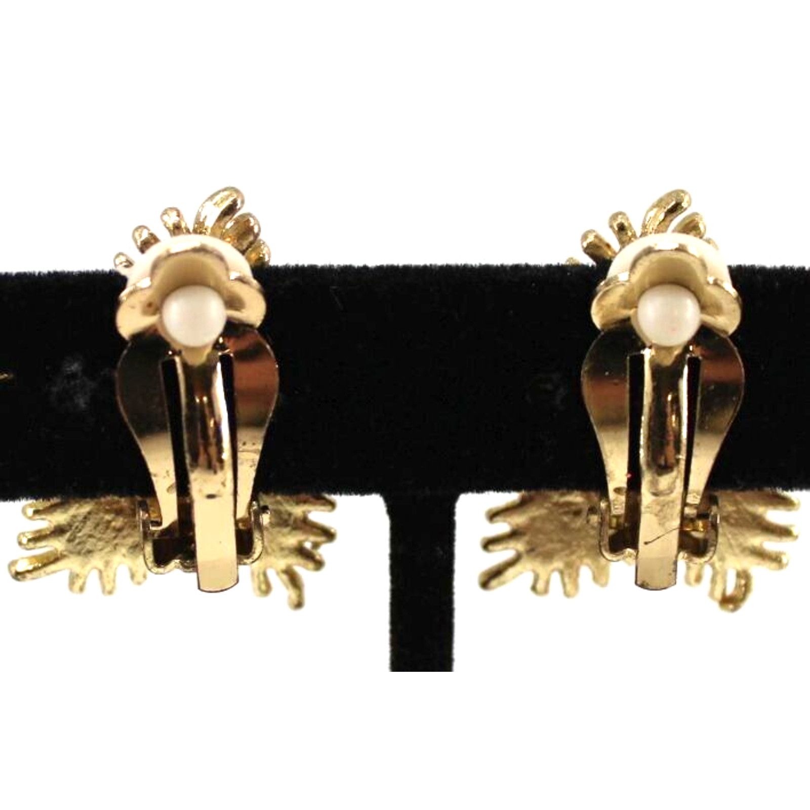 Other Orange Rhinestone Faux Golden Pearl Earrings • 1" • Clip On Size ONE SIZE - 4 Thumbnail
