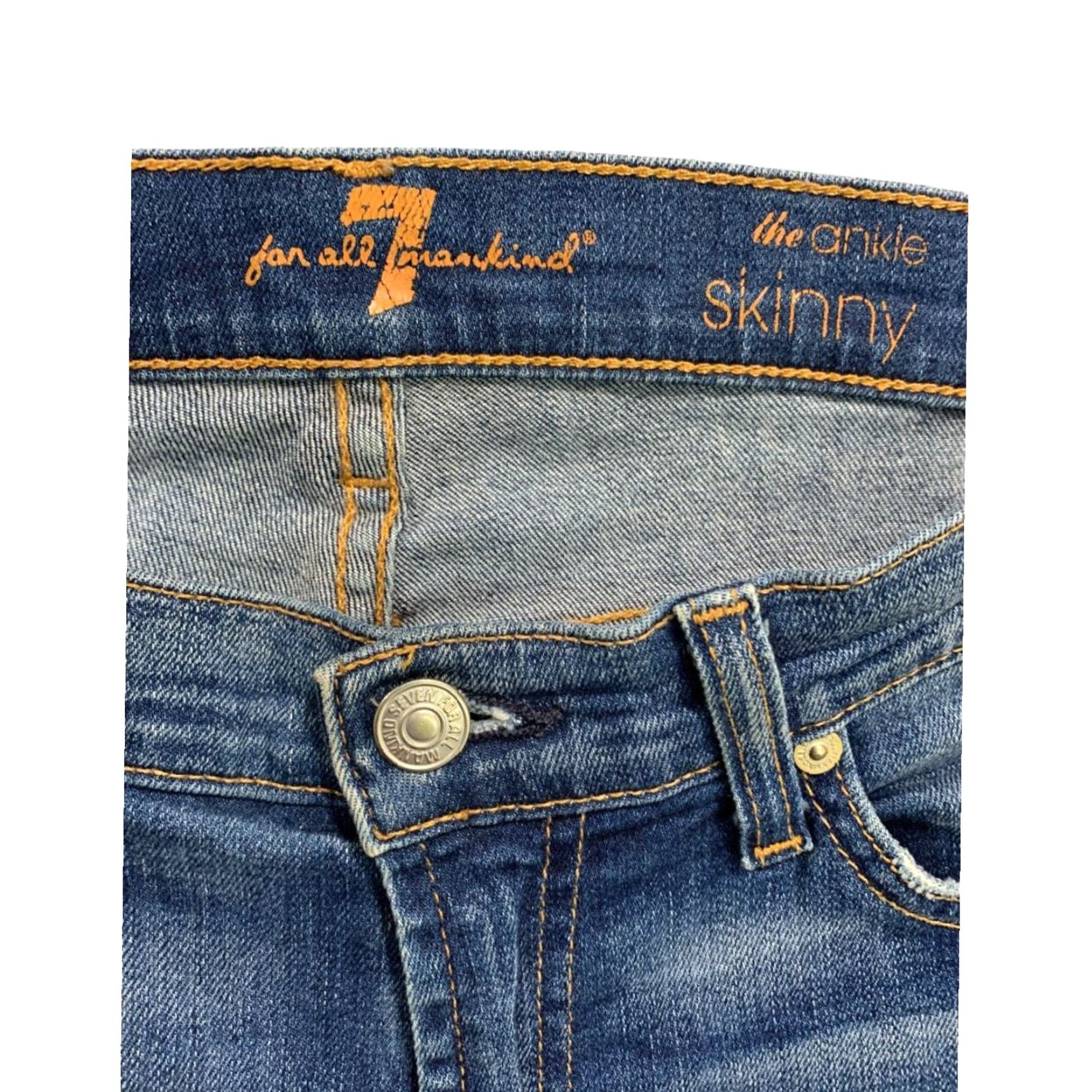 7 For All Mankind 7 For All Mankind Jeans Skinny Womens Size 25 Blue Distressed The Ankle Slim Fit Obvious Jeans Women Size 42" / US 20 - 4 Thumbnail
