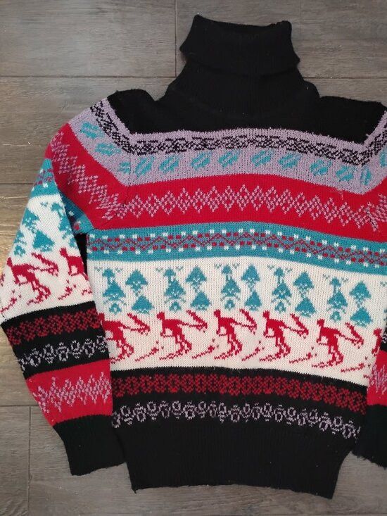 Other Vintage 70s 80s Nordic Ski Acrylic Turtleneck Sweater Size M / US 6-8 / IT 42-44 - 3 Thumbnail