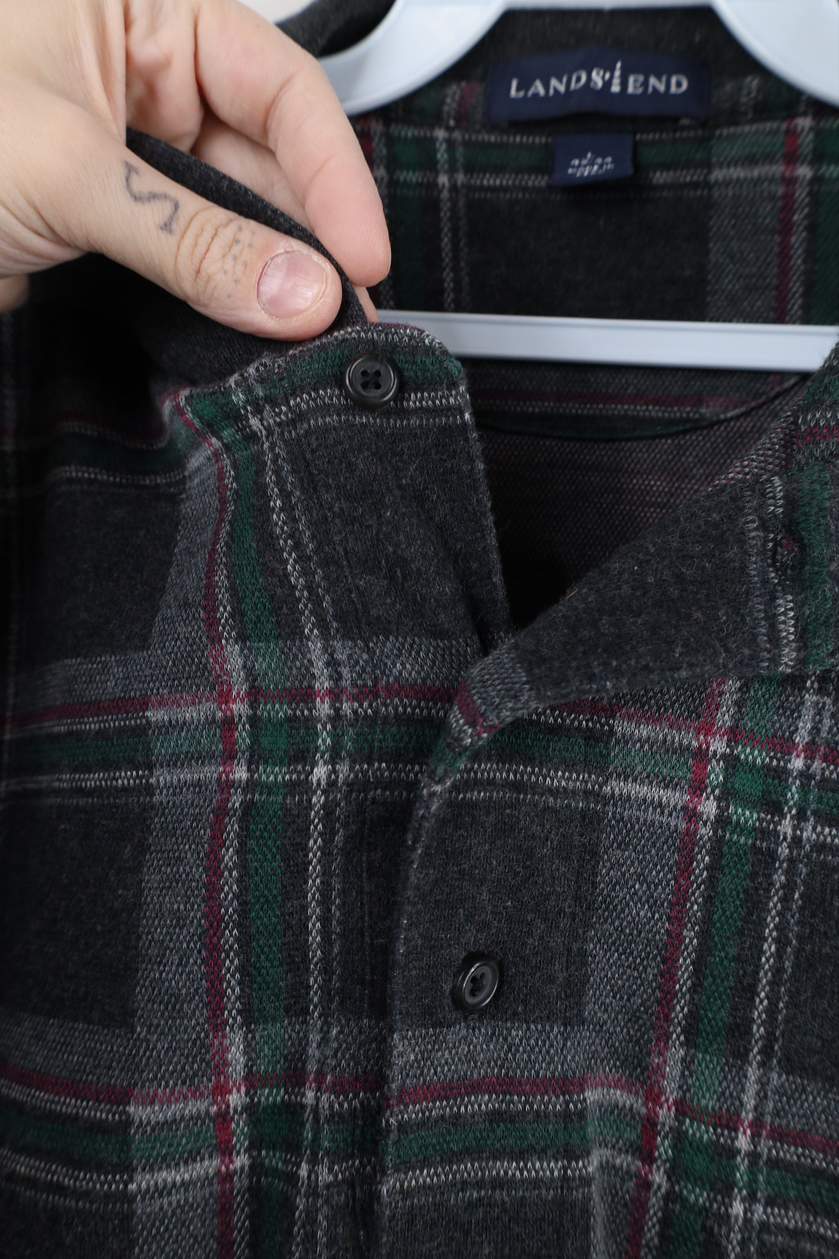 Lands' End × Vintage Vintage 90s Lands End Long Sleeve Rugby Polo Shirt Plaid Size US L / EU 52-54 / 3 - 6 Thumbnail