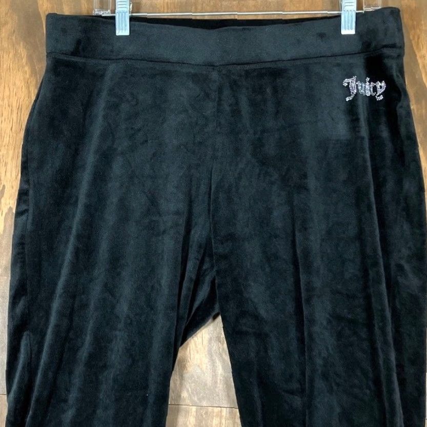 Juicy Couture Juicy Couture Pants Black Velour High Rise Relaxed Stretch Large Womens Straight Inseam 25 in Size 36" / US 14 / IT 50 - 2 Thumbnail