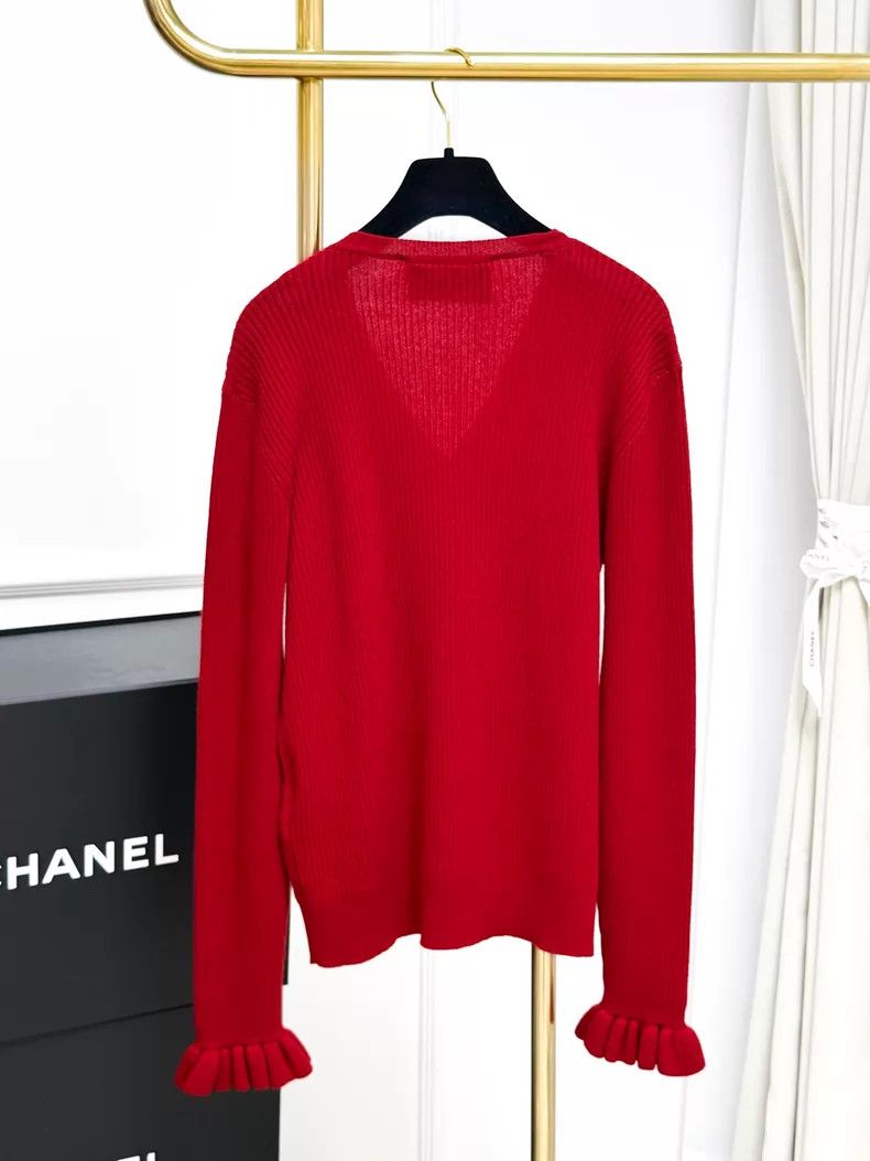 Valentino Valentino Red ruffled sleeves V-neck wool knit pullover Size XL / US 12-14 / IT 48-50 - 2 Thumbnail