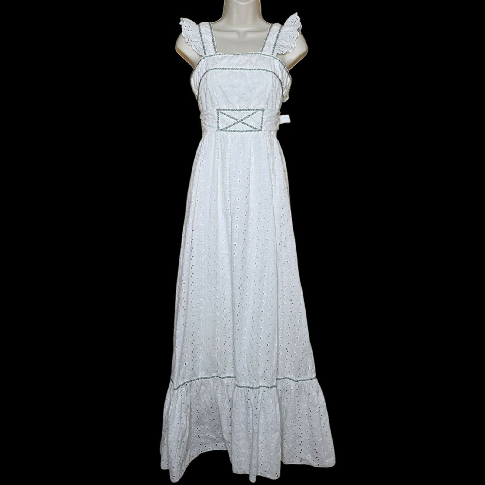 Vintage VTG Candi Jones California White Eyelet Prairie Maxi Dress Size XS / US 0-2 / IT 36-38 - 9 Thumbnail
