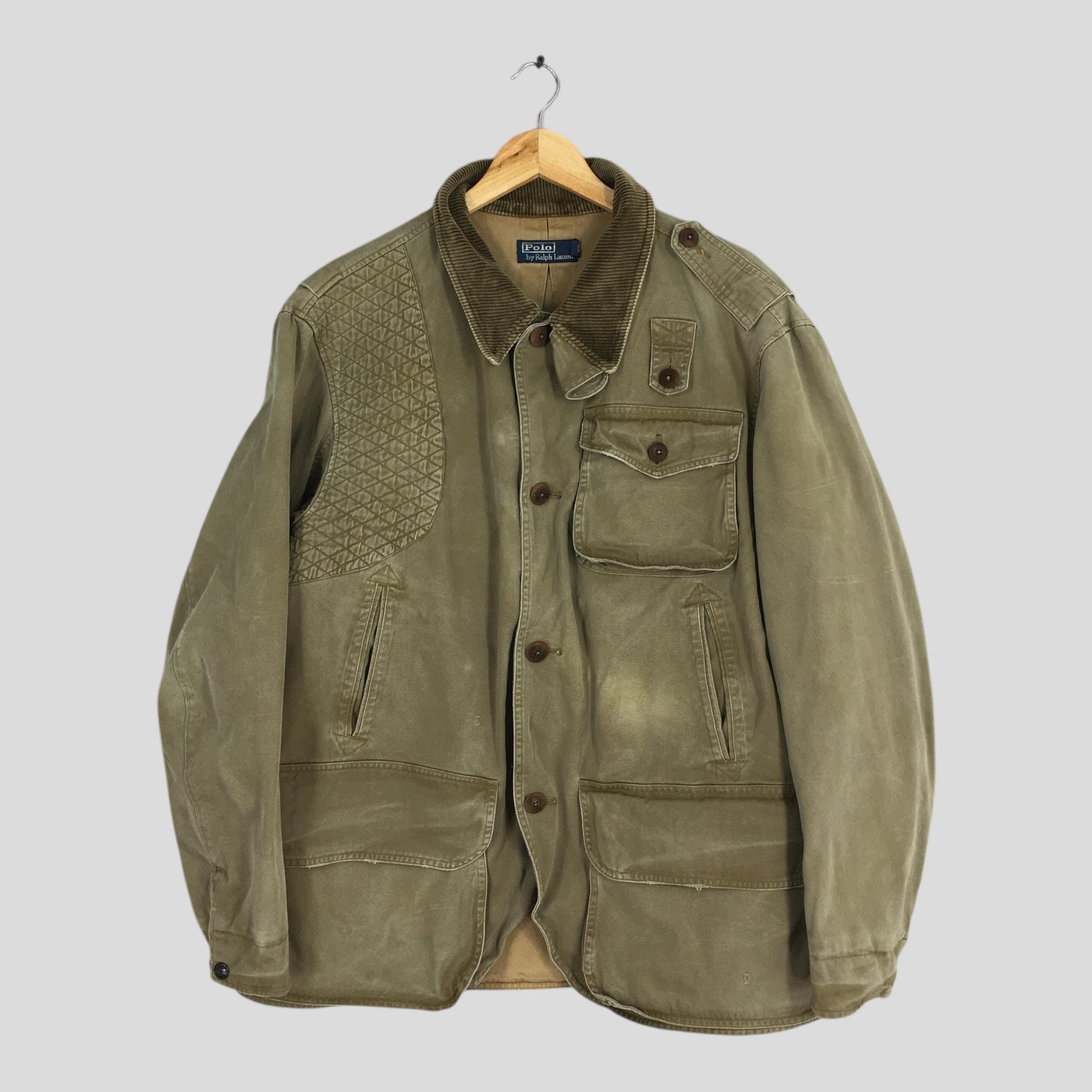 HOT VTG Men POLO RALPH LAUREN PARKA HUNTING LEATHER Collar