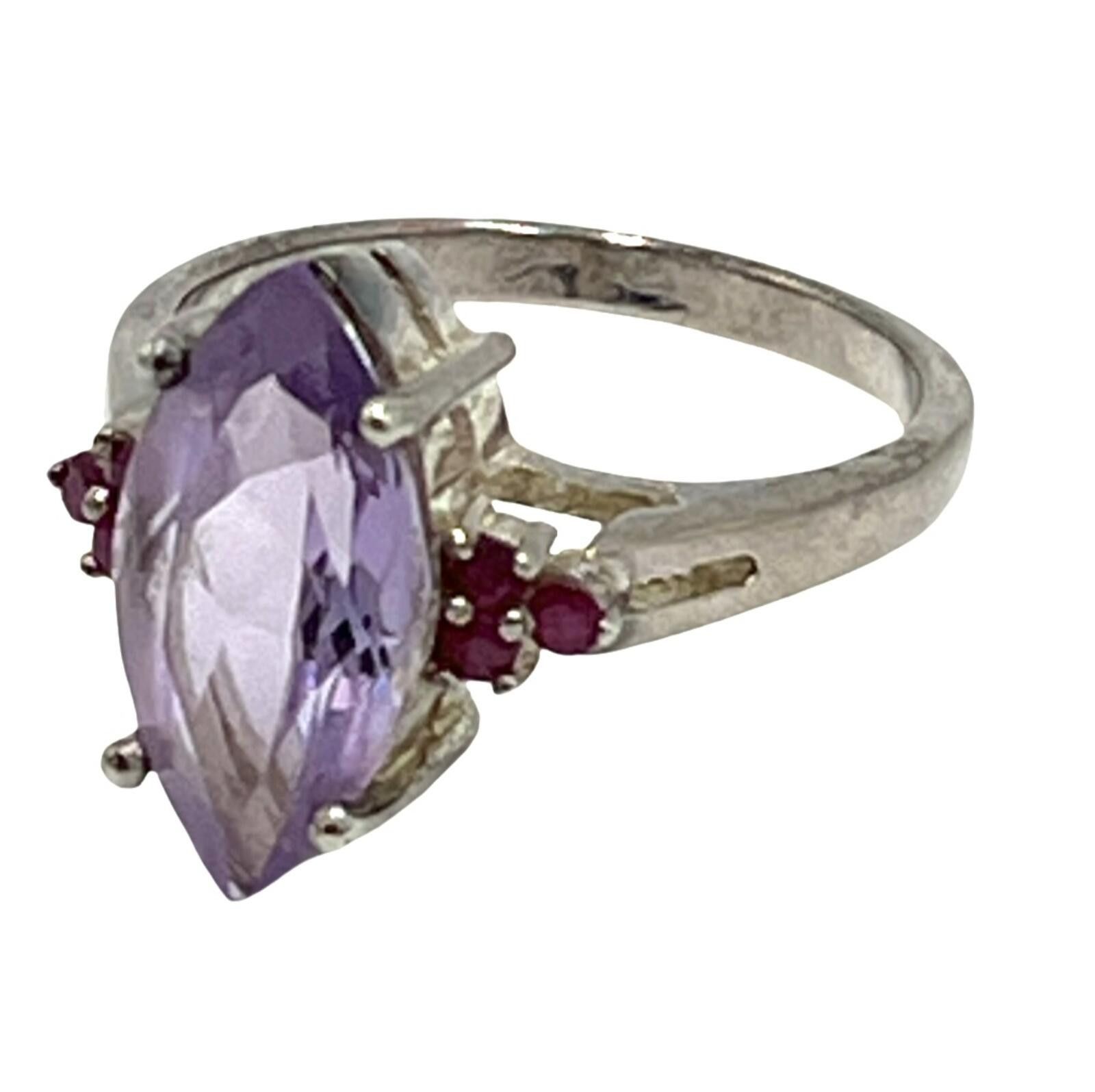 Other Vintage Sterling Silver Amethyst & Ruby Cocktail Ring Size ONE SIZE - 2 Thumbnail