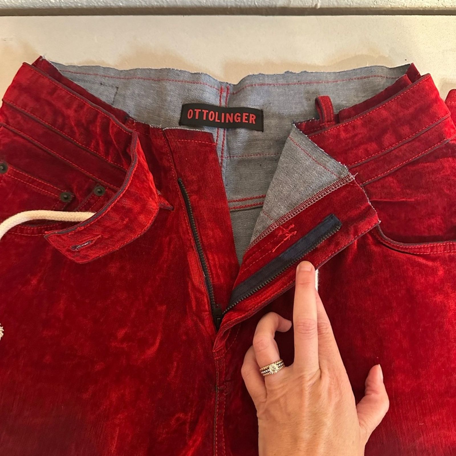 Ottolinger Red Velvet Double Fold Wide leg Jeans size L Unisex Cotton Size 32" / US 10 / IT 46 - 8 Thumbnail