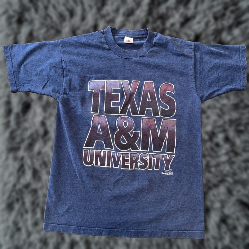 Vintage VINTAGE Texas A&M T Shirt 90s Single Stitch Blue Fruit Of The Loom Large USA Shirt Graphic Tee Unisex Adults Mens Size US L / EU 52-54 / 3 - 1 Thumbnail