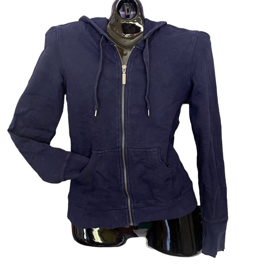 Norma Kamali Norma Kamali Navy Blue Raw Hem Zip Hoodie Sweats Jacket Size XS / US 0-2 / IT 36-38 - 1 Thumbnail