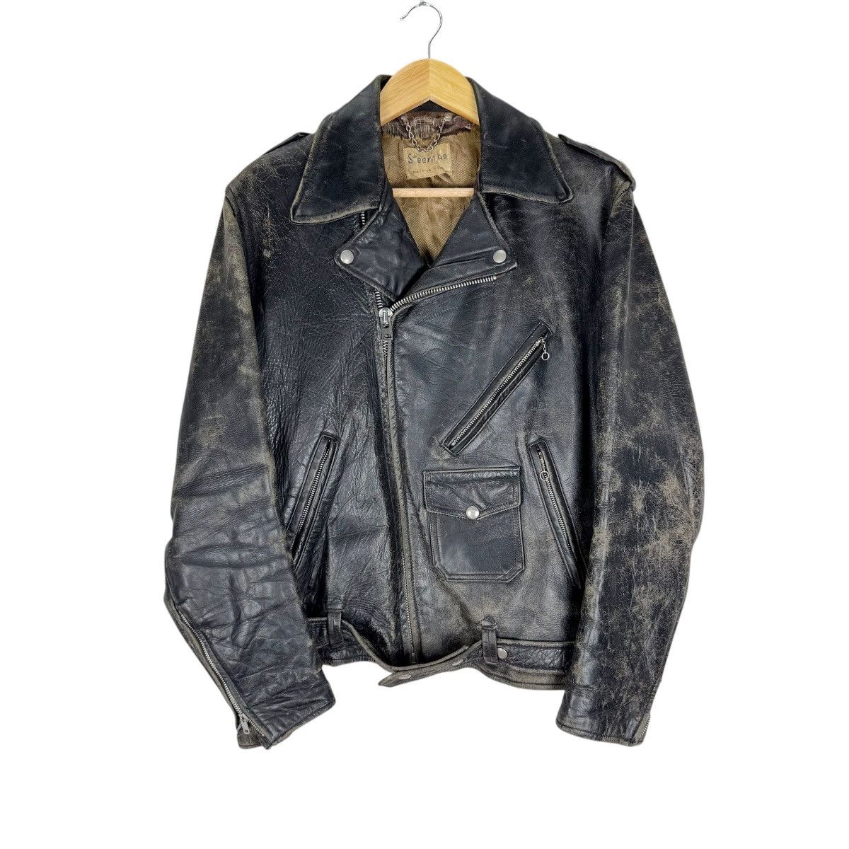 Genuine Leather 🌟VINTAGE 50s STEERHIDE ONE STUDS MOTORCYCLE LEATHER JACKET Size US M / EU 48-50 / 2 - 6 Thumbnail