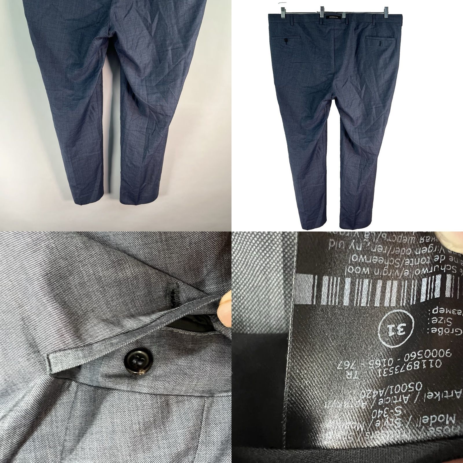 Vintage Roy Robson Wool Dress Pants Blue 31 X32 Lined Classic Herringbone Wool Dress Pants Mens Regular Flat Front Tailored Size US 31 - 8 Thumbnail